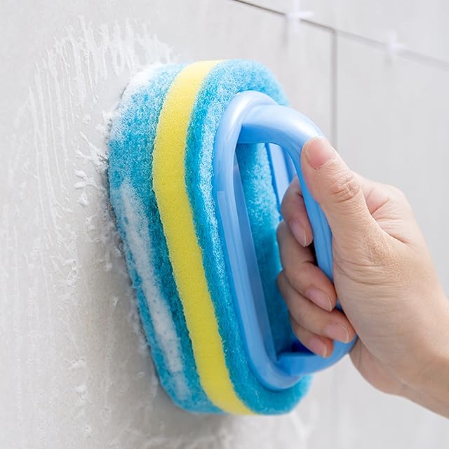 Cleaning Brush,Cleaning Sponge Brush with Comfortable Ergonomic Handle Grip Bathroom Cleaning Brush All Purpose Scrub Sponge Brush for Kitchen Bathroom Bathtube Toilet Wall Floor