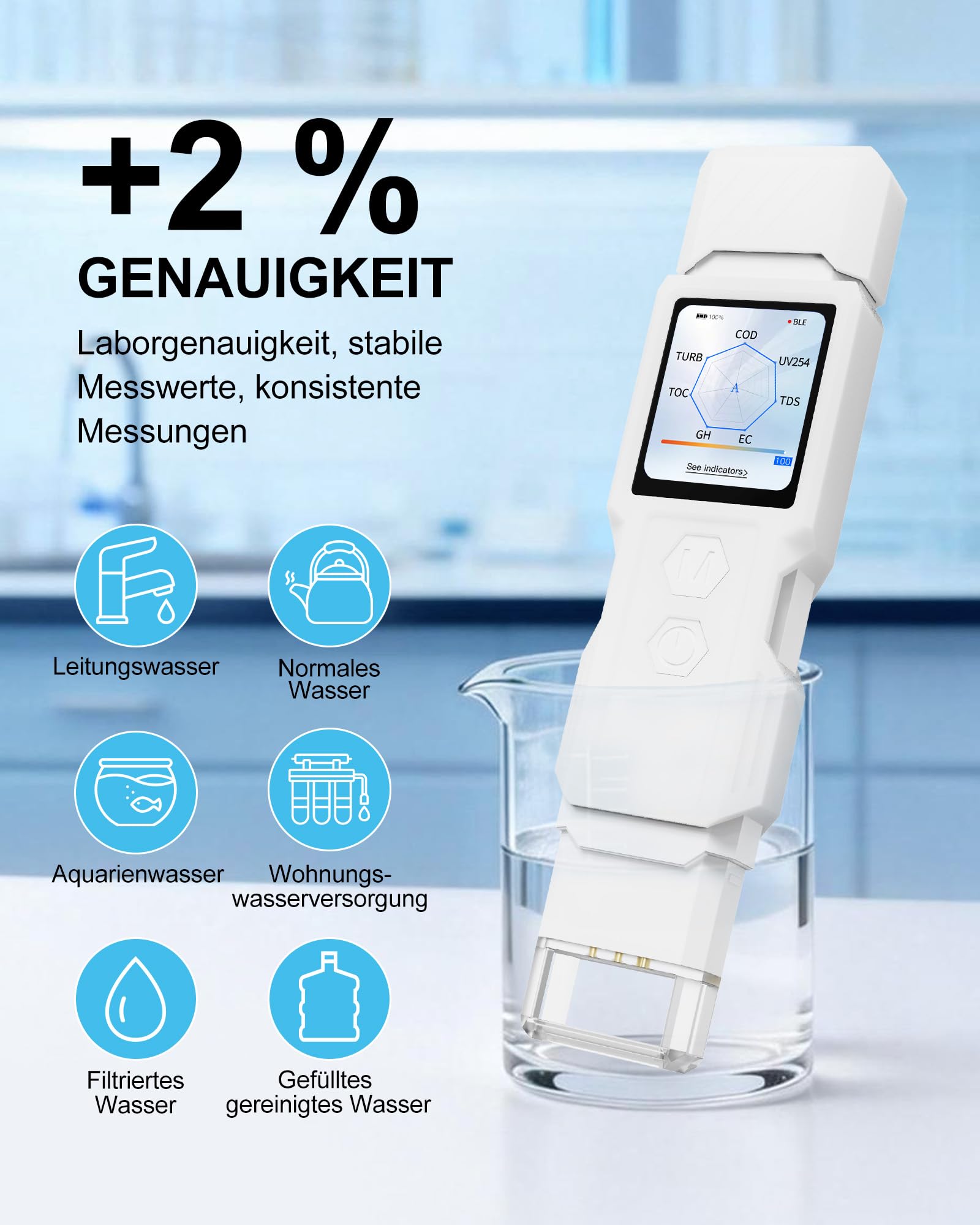 Nouveau Testeur d'Eau Intelligent 9-en-1 pour Eau Potable, Testeur Numérique d'Eau Potable pour TDS, Turbidité, EC, Température, Salinité, GH, TOC, COD, UV275, Testeur de Qualité de l'Eau pour Eau Pot