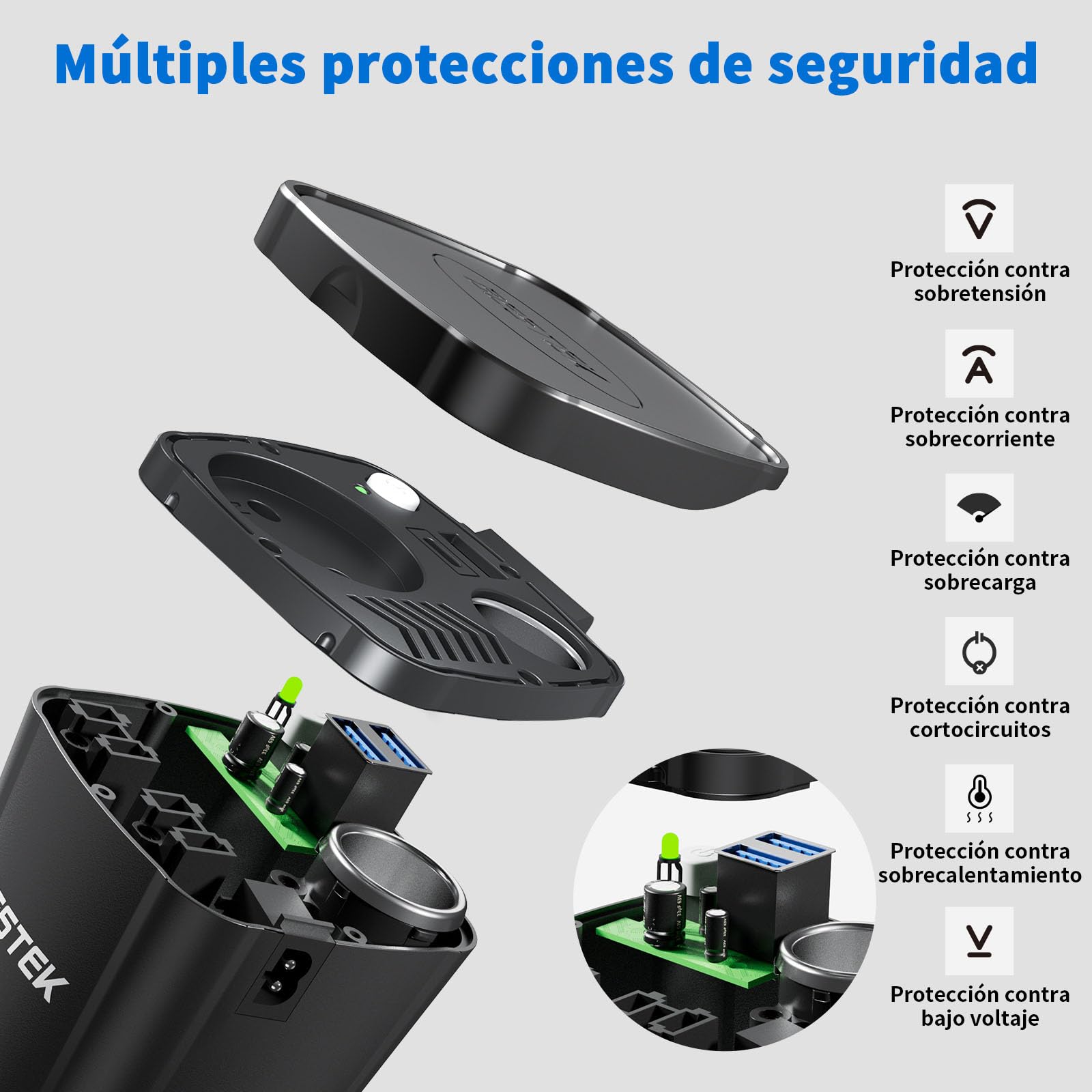 BESTEK Inversor de corriente para coche de 200 W: inversor de voltaje en forma de taza de 12 V CC a 230 V CA, con 2 puertos USB y adaptador de encendedor de cigarrillos para coche/viaje, compacto y