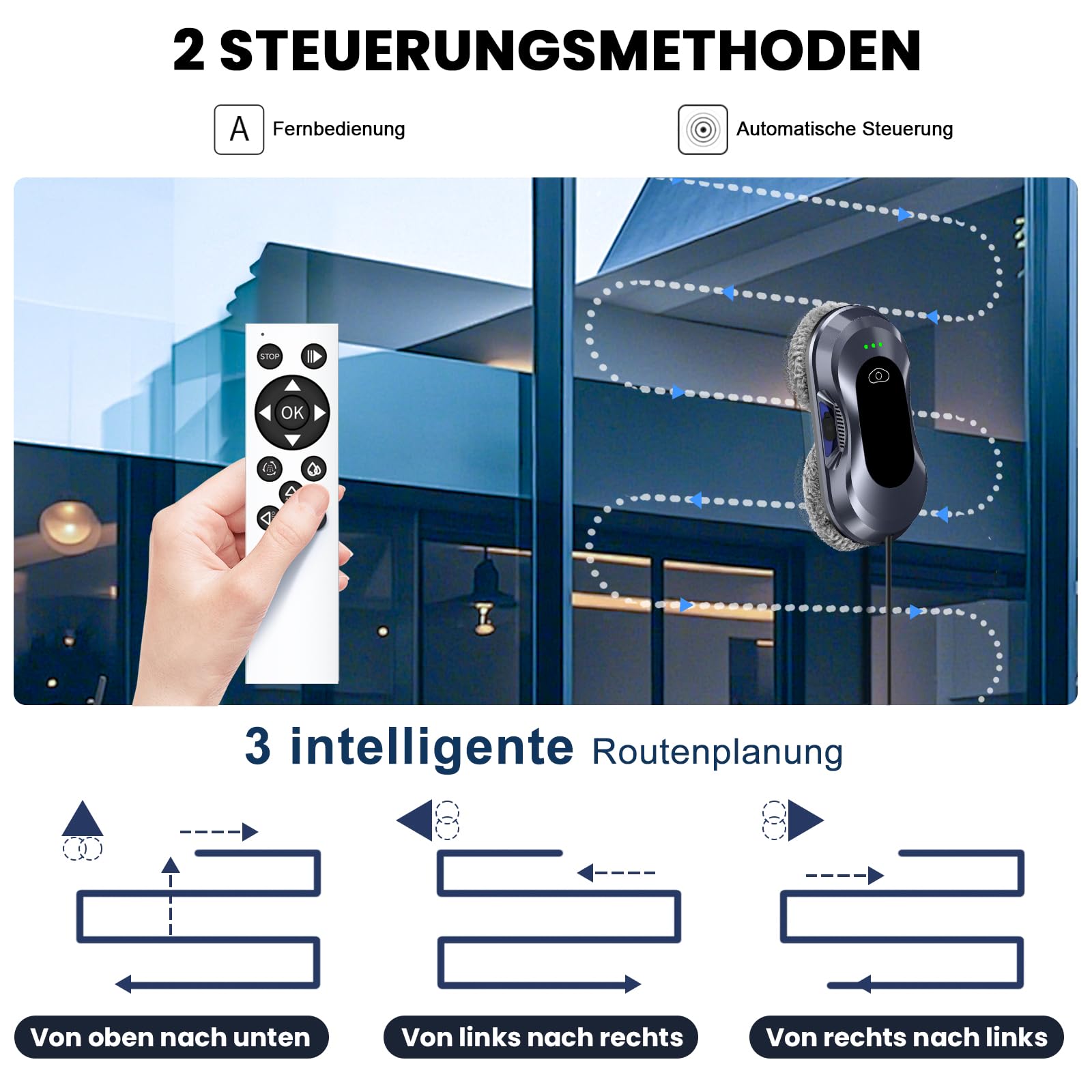 Keero Fensterputzroboter 2026 Neuheit, 6000Pa, Doppeldüsen-Sprühfunktion, <65dB, Sicherheitssystem, Intelligente Navigation, 10 Reinigungstücher, Für Fenster/Fliesen zu Hause (W22D)