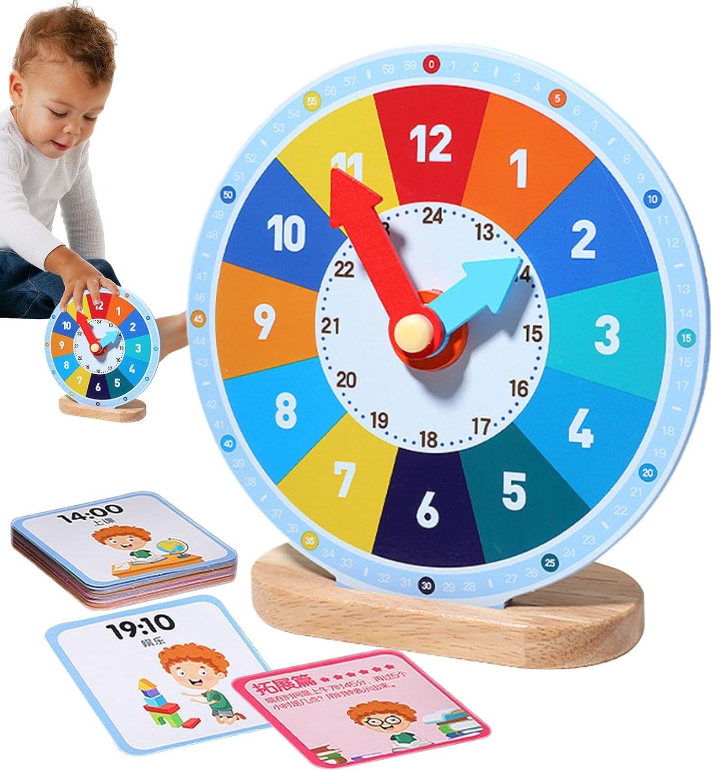 Jacekee Wooden Learning Clock - Teaching Time Practice Clock | Practice ...