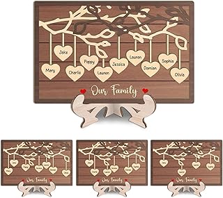 DIY Personalized Wooden Family Tree With Names Sign, Family Name Wood Plaque Wall Hanging Home Decor, Family Tree Plaques With Heart Tags, Family Sign Frame Keepsake Gift For Mom Dad Grandma Grandpa