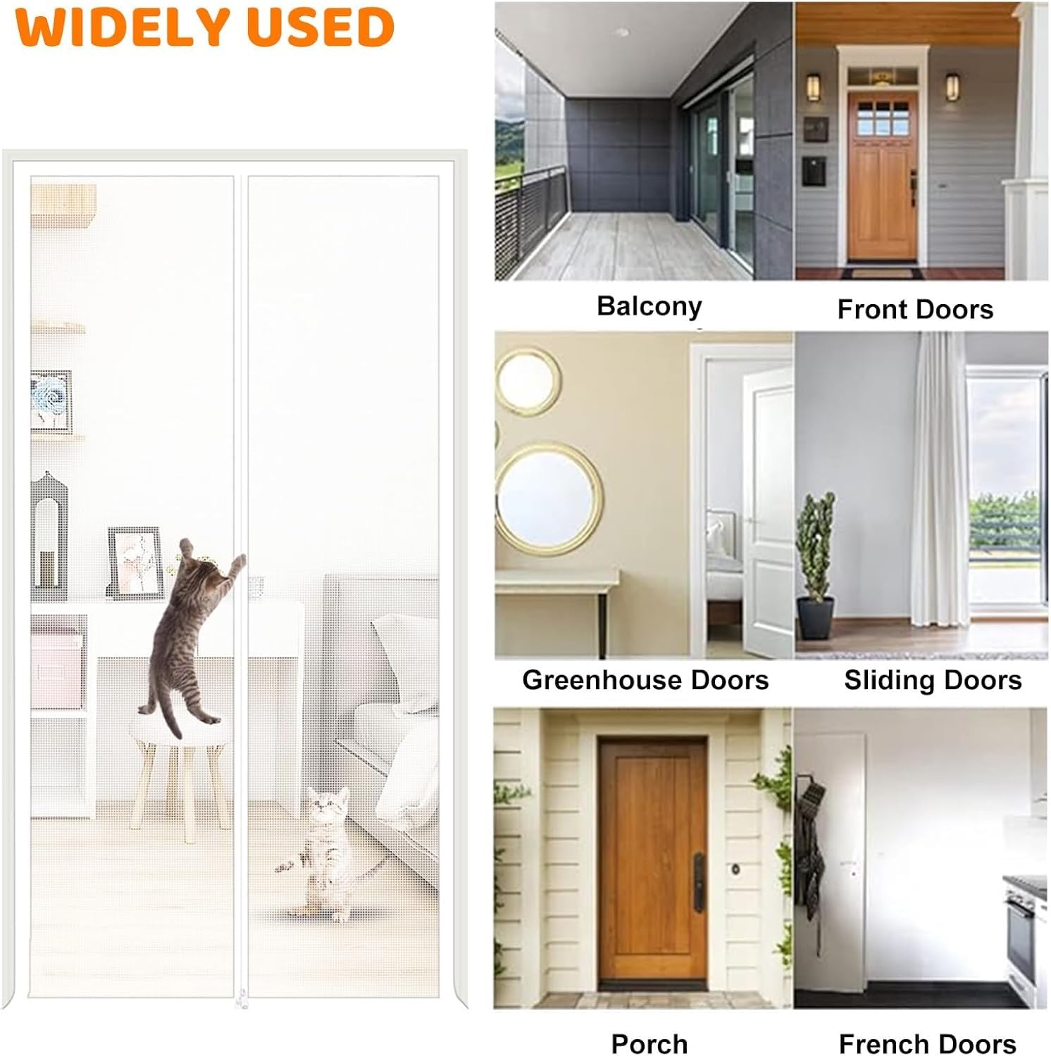 Puerta de malla para mascotas, barrera para gatos y perros con cerradura de 2 vías, tamaño ajustable (90 x 210 cm), red negra para mascotas, fácil instalación en interiores y exteriores