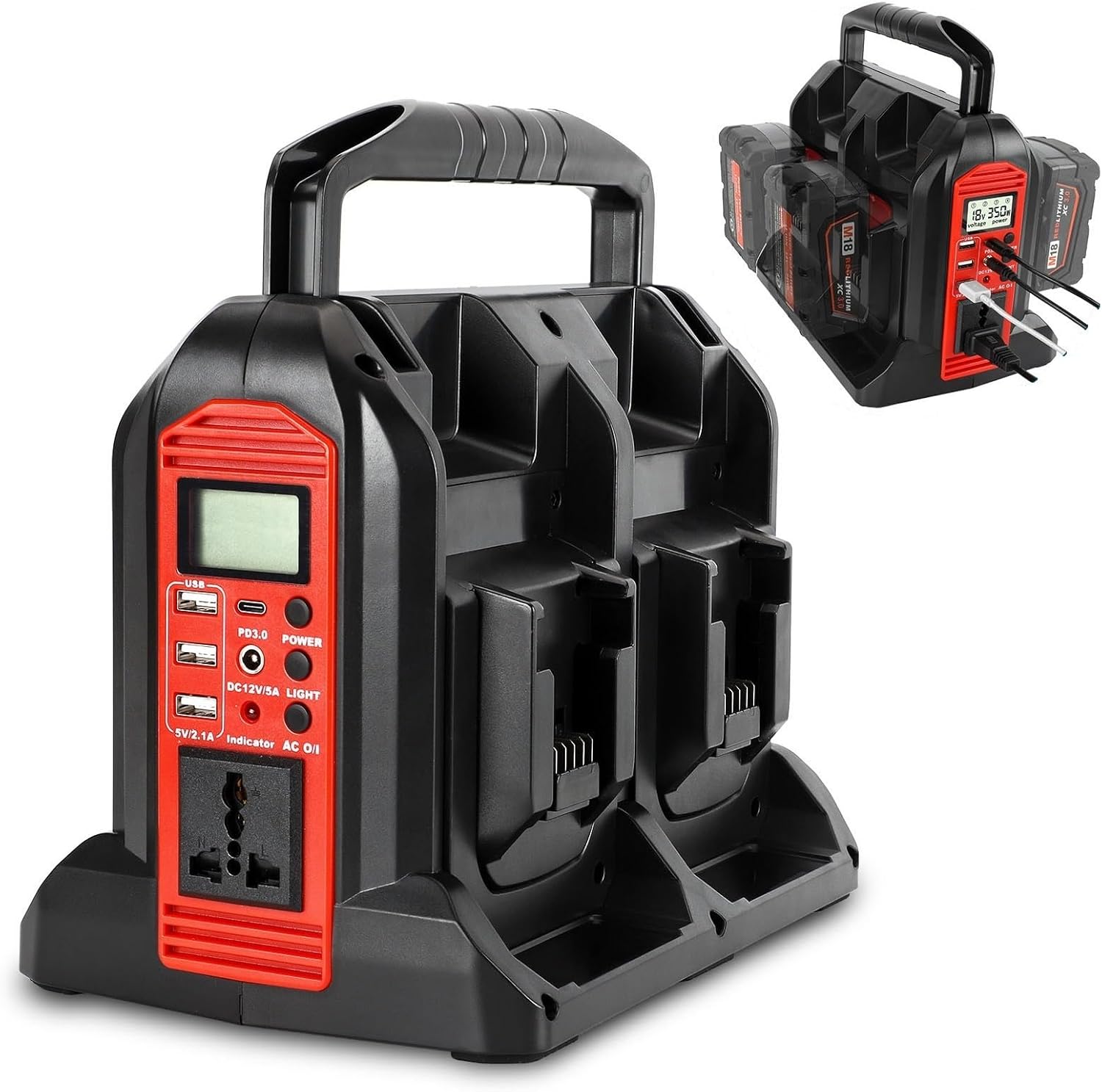 BATTERY DOESN’T FIT DC 18V to AC 120V Power Inverter Compatible with Milwaukee M18 18V Battery, 350W Pure Sine Wave Portable Power Inverter Converter with LCD Display and LED Light, 4 Battery Port 350W-Milwaukee 18V(4 Channel)