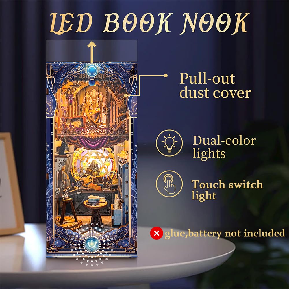 Kit Angolo Libro Fai Da Te THRIVINGIVAN - Modellino 3D In Legno Con Luci LED A Sensore Per Libreria - Fermalibri Decorativo - 5