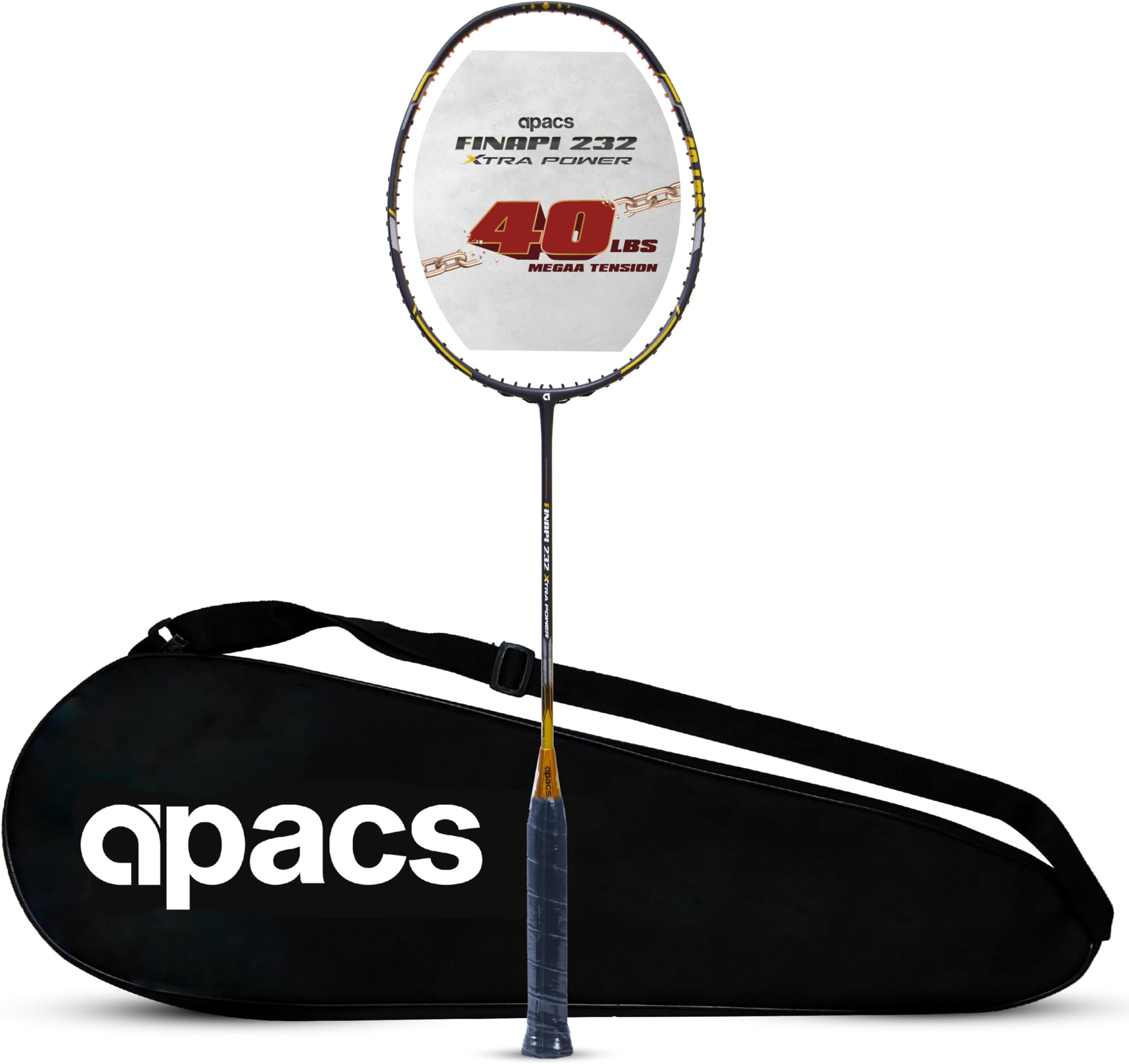 Apacs Finapi 232 Xtra Power (40LBS, 100% Top Grade UHM Japanese Graphite) Extra Strong Professional Unstrung Badminton Racket with Free Full Cover (Black)