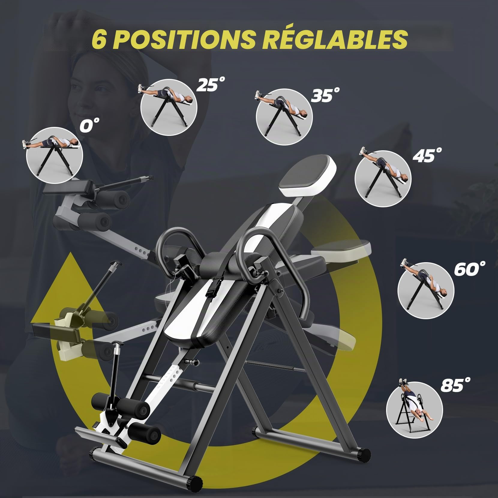 Dripex Banc Inversion Robuste avec appuie-tête et Ceinture de Protection | Réglable inversion machine d’étirement du dos pour soulager les douleurs