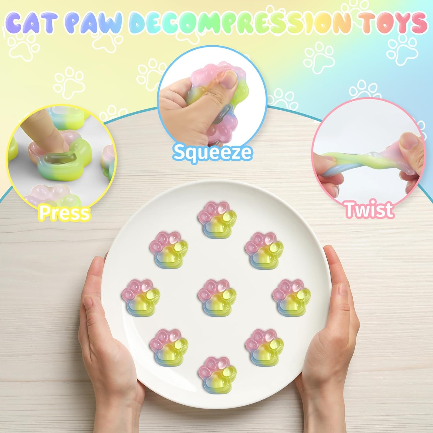 12 Packs Squishies Toys Mini Cat Paw with Keychains Squeeze Squishies Fidget Toys, Fidgets for Cat Paw Toys, Squishies Easter Basket Stuffers Easter Gifts