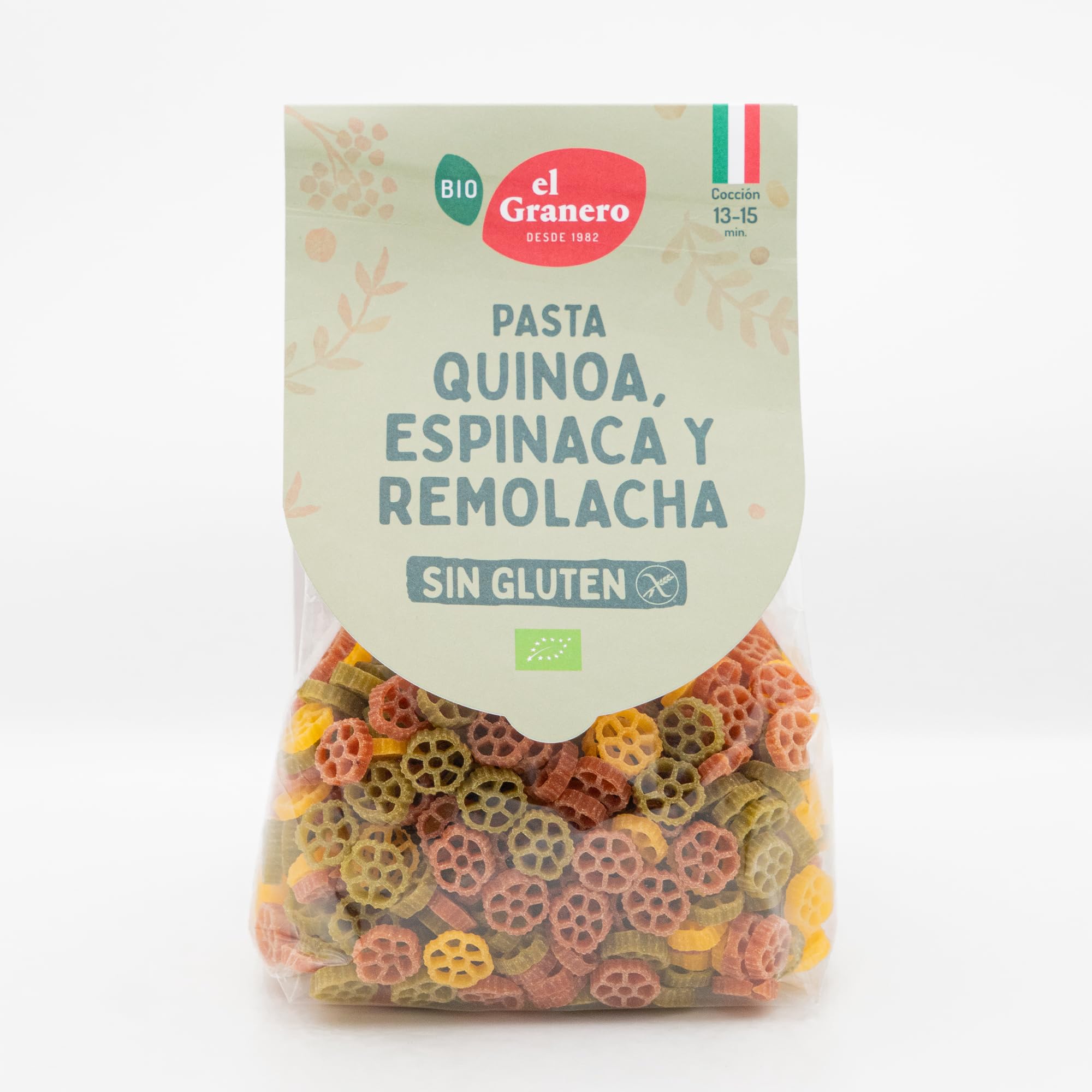 EL GRANERO INTEGRAL Pasta Tricolor Margaritas Sin Gluten Bio 250 g Apto para Veganos