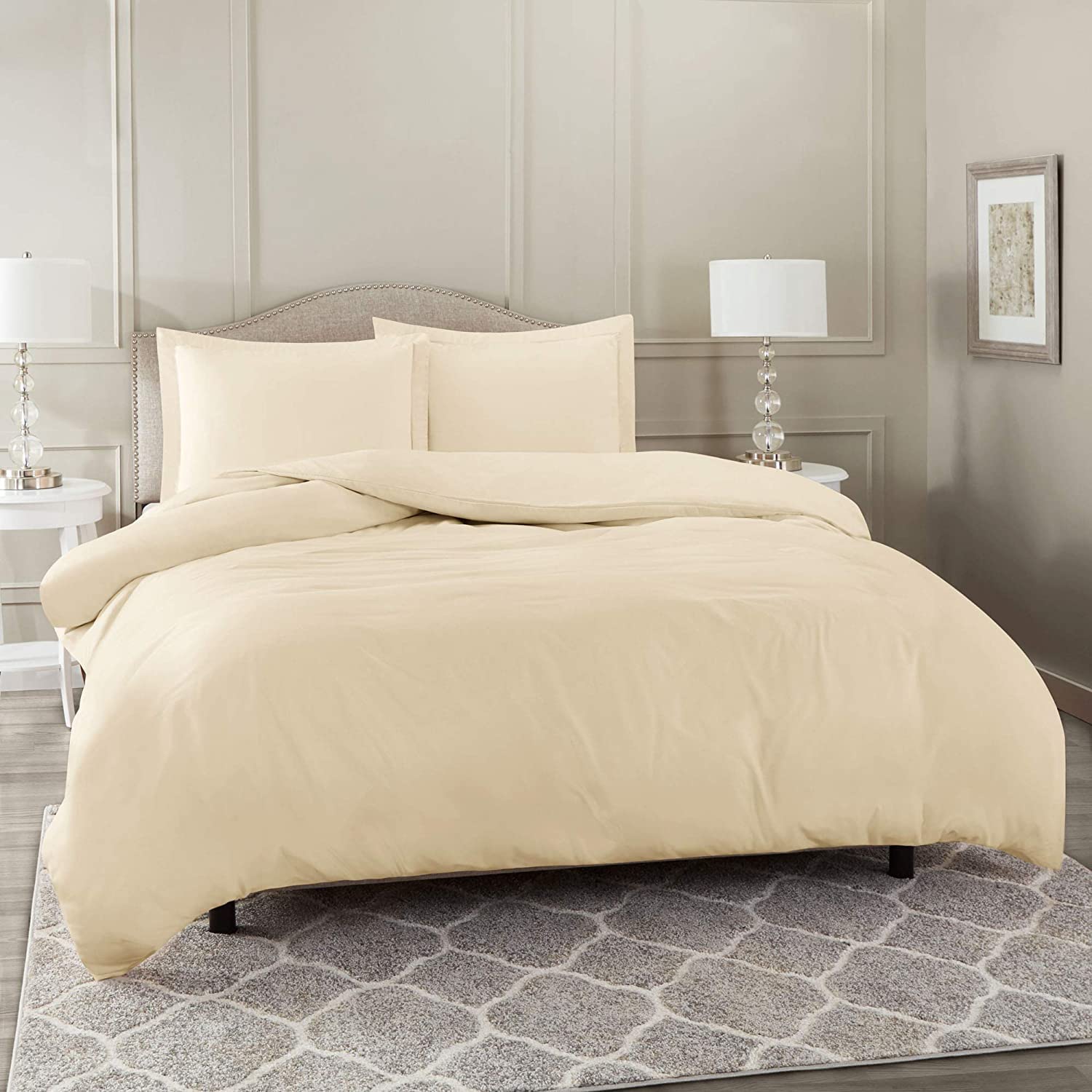Bedsheet for Double Bed King Size Glace Cotton | Bedsheets King, Queen Size Bed | Bedsheet with 2 Pillow Covers | Microfiber Double Bed Sheet Elastic Fitted (Beige), 280 TC-image-26