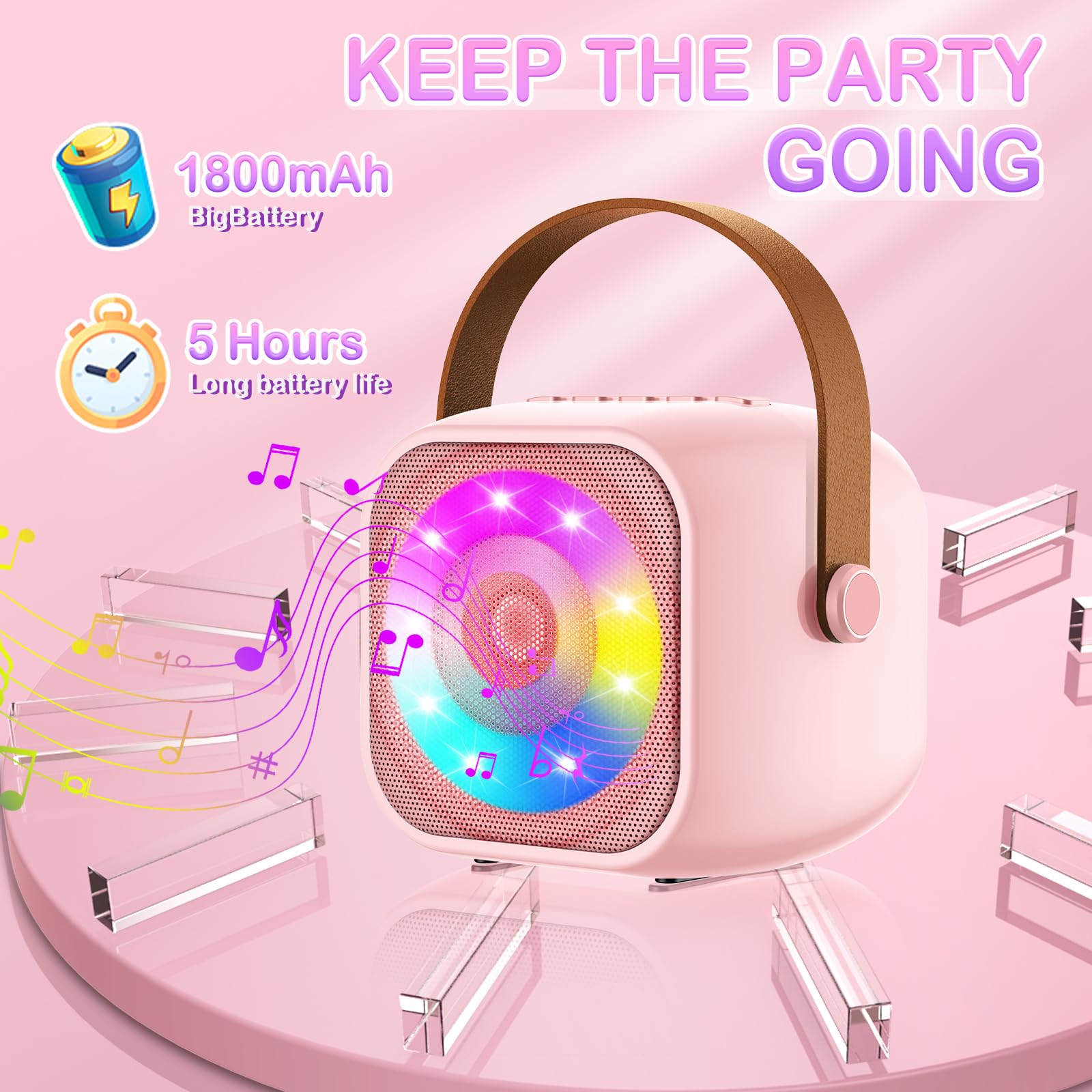 Karaoke per Bambini con 2 Microfoni, Microfono Bambini con Luce LED, Macchina Karaoke Portatile Microfono Wireless con Effetti di Cambio Voce, Giocattoli Elettronici Regali per Bambini da 3 a 18 anni