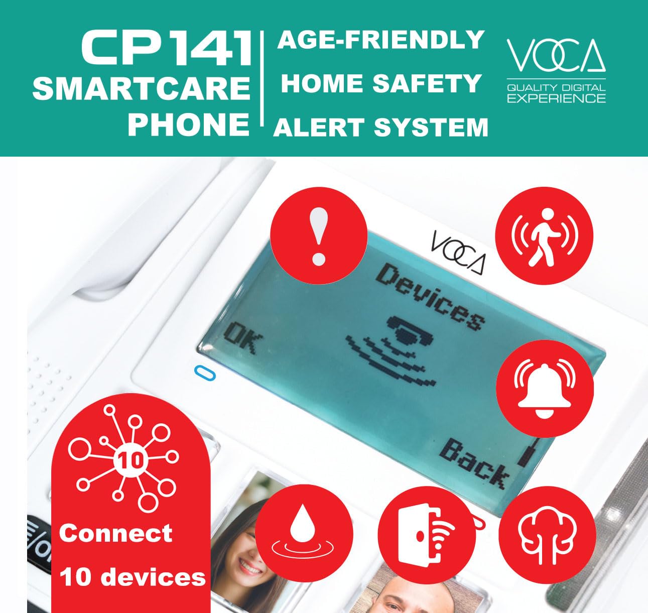 Telefono VOCA con tasti grandi per anziani | Telefono amplificato intelligente wireless CP141 4G | Telefoni ad alto volume per ipoudenti | Braccialetto SOS | Hotspot Wi-Fi | Connetti fino a 10 sensori