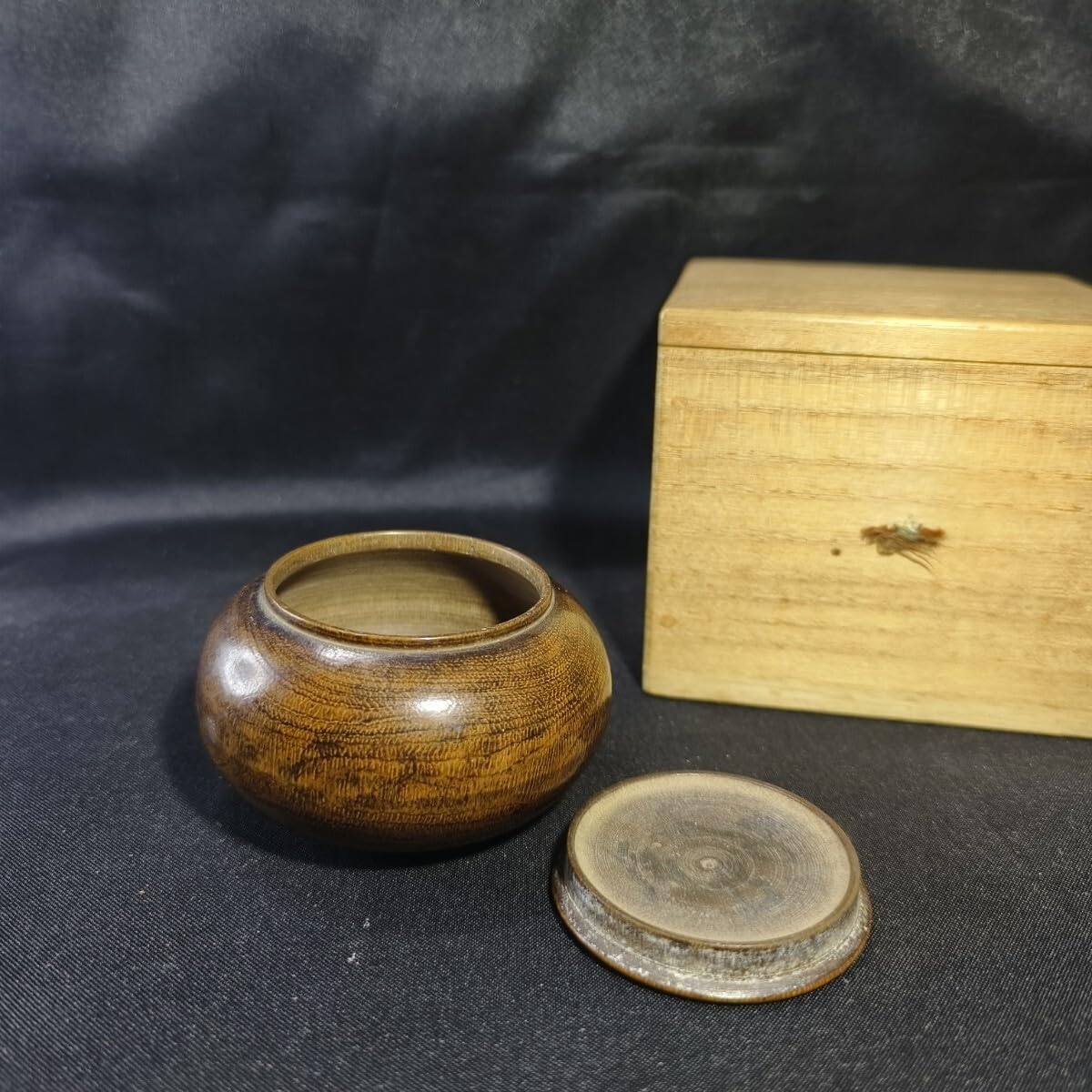 茶道具 木製香合 くり抜き 桐箱 時代物 骨董 旧家蔵出し ホーム
