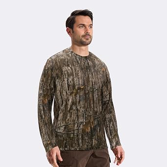 Camo Hunting Shirts for Men Long Sleeves Crewneck Quick Dry UPF 50+ Hiking Fishing Shirt
