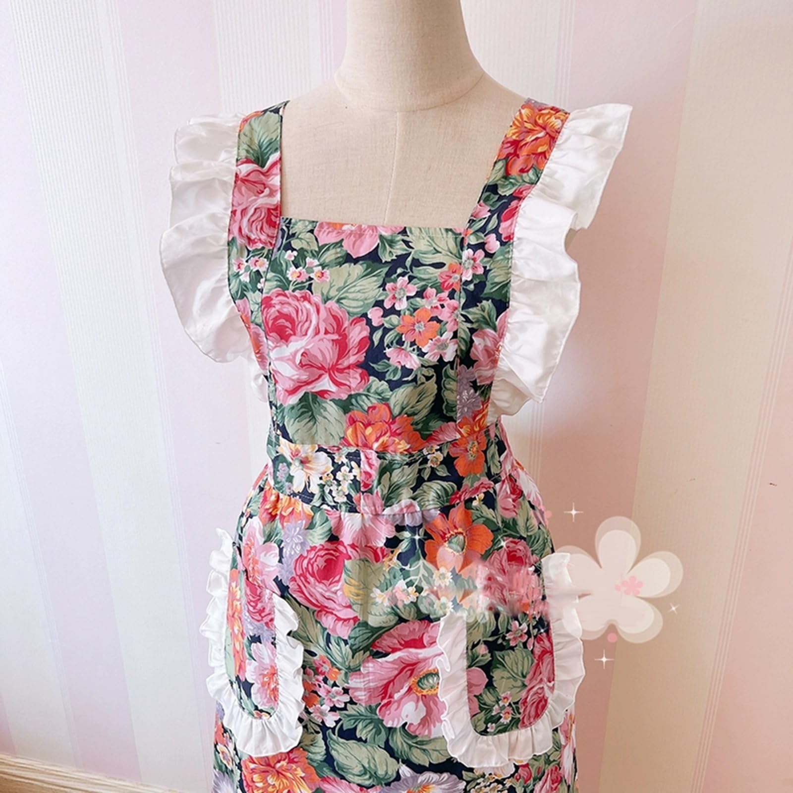 Grembiule da Donna in Cotone con Stampa Floreale Grembiule con Tasche per Cucina, Giardino, Lavori Domestici, Negozio di FioriPink,One Size