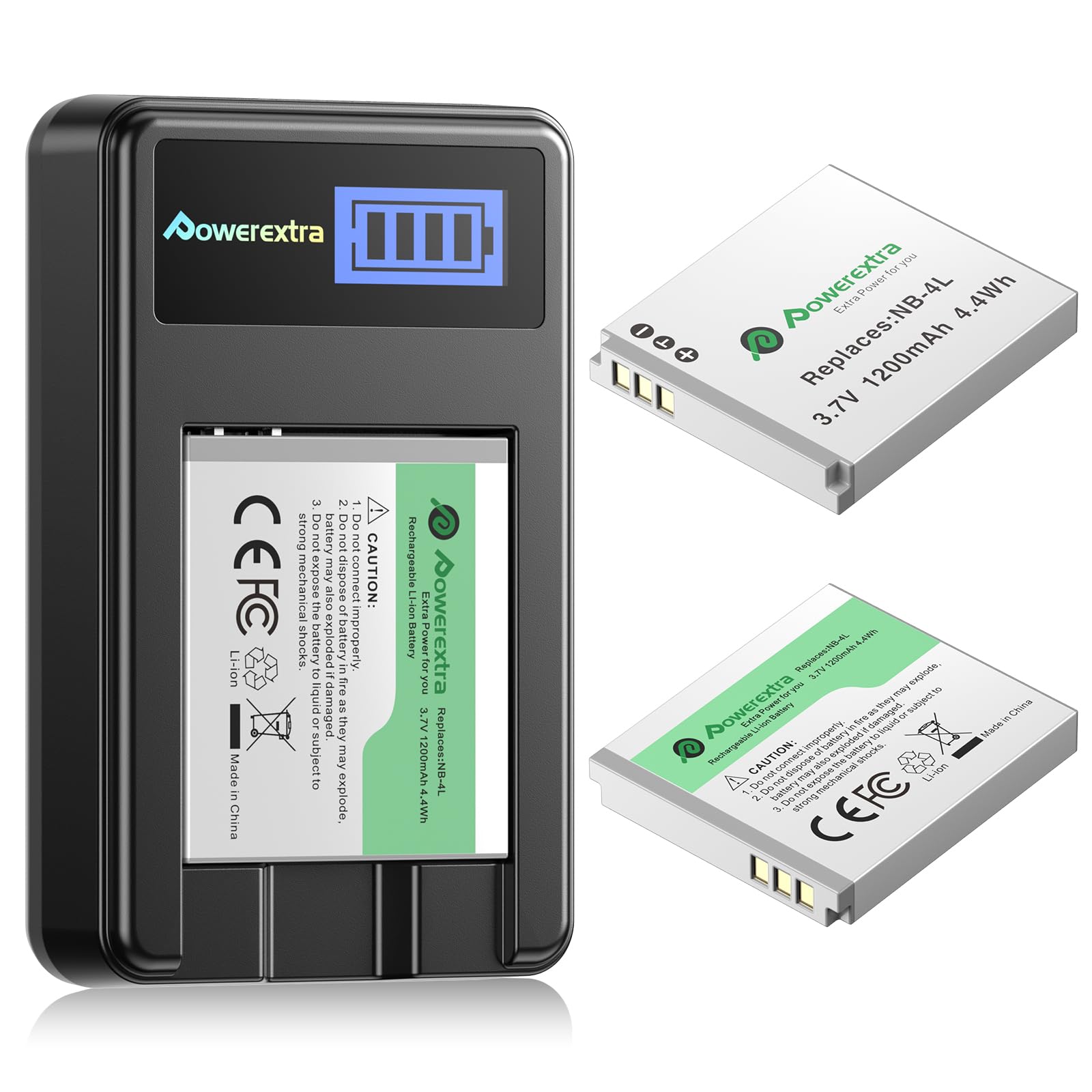 2 Pack 1200mAh NB-4L Battery and LCD Charger with Smart LCD Display
