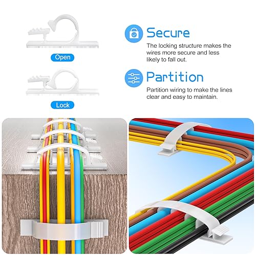 Miniatura 4 de XHF Kit de 30 piezas de clips adhesivos para cables y alambres blancos, organizador de cables para gestión de cables al aire libre, soporte de cable