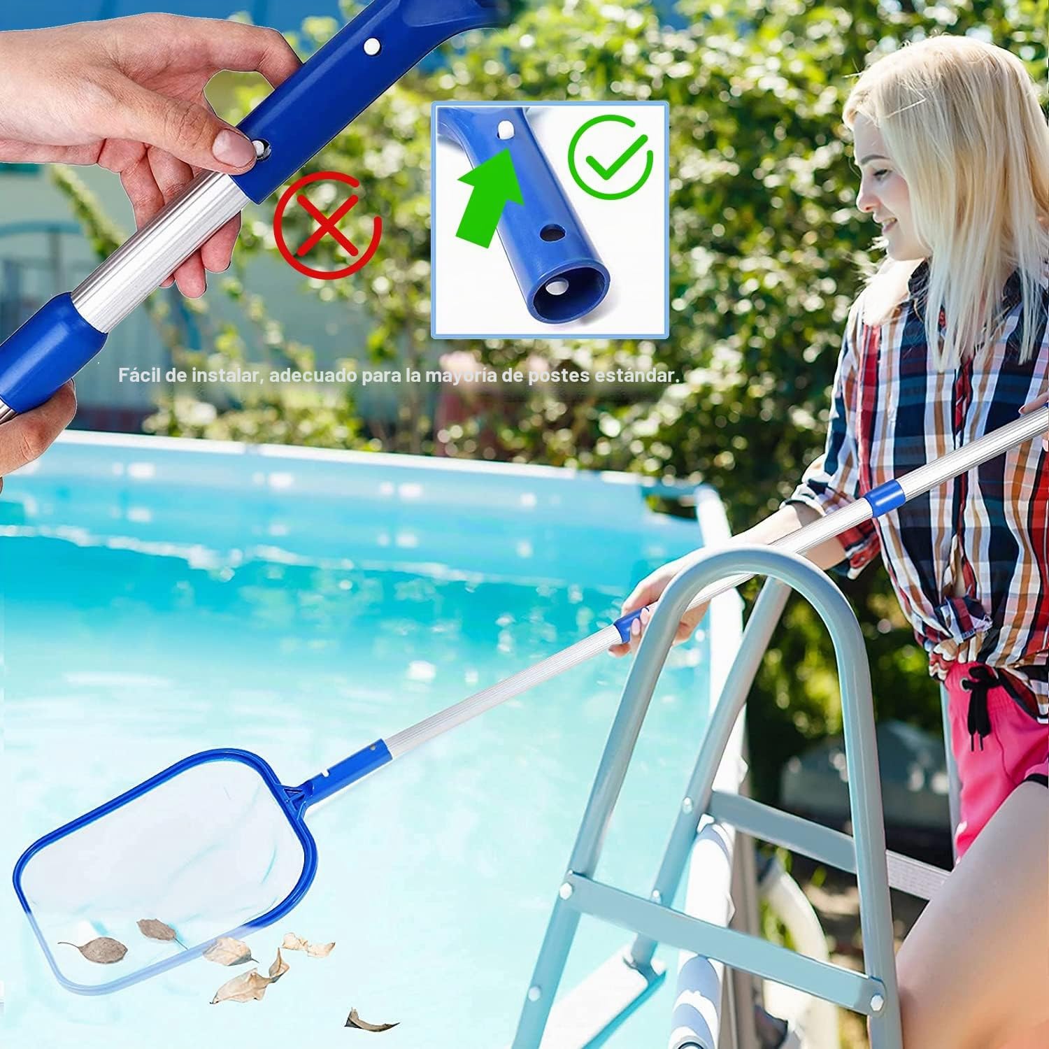 MEISHANG Red para Piscina Limpiar,Red de Piscina con Poste de Aluminio,Recoge Hojas Piscinas,Malla Fina Piscina,Recogedor Hojas Piscina,Limpieza Piscina para Estanques Fuente de SPA Acuario