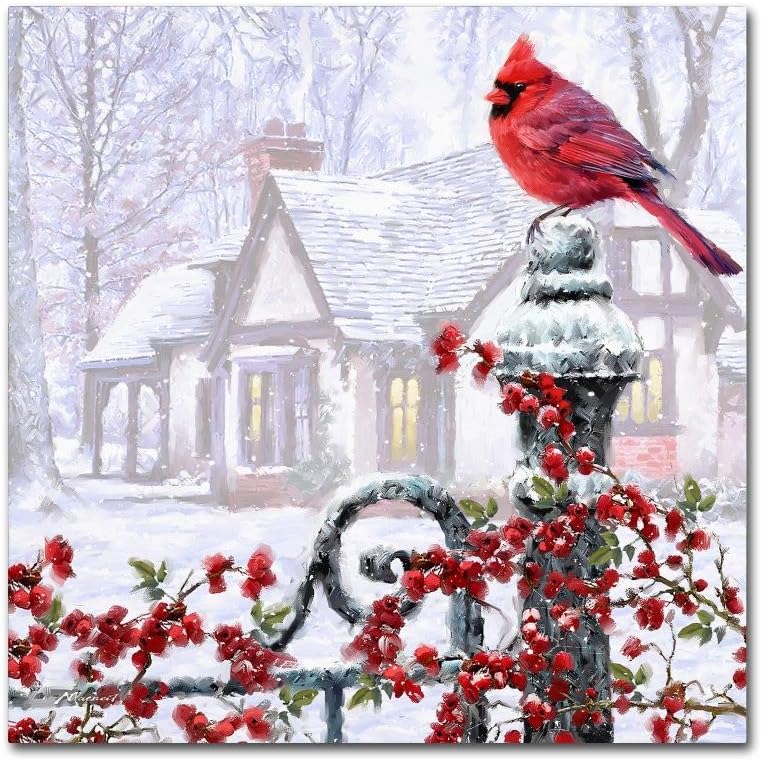 Cardinal on Gatepost by The Macneil Studio, 24x24-Inch Canvas Wall Art 24 in x 24 in