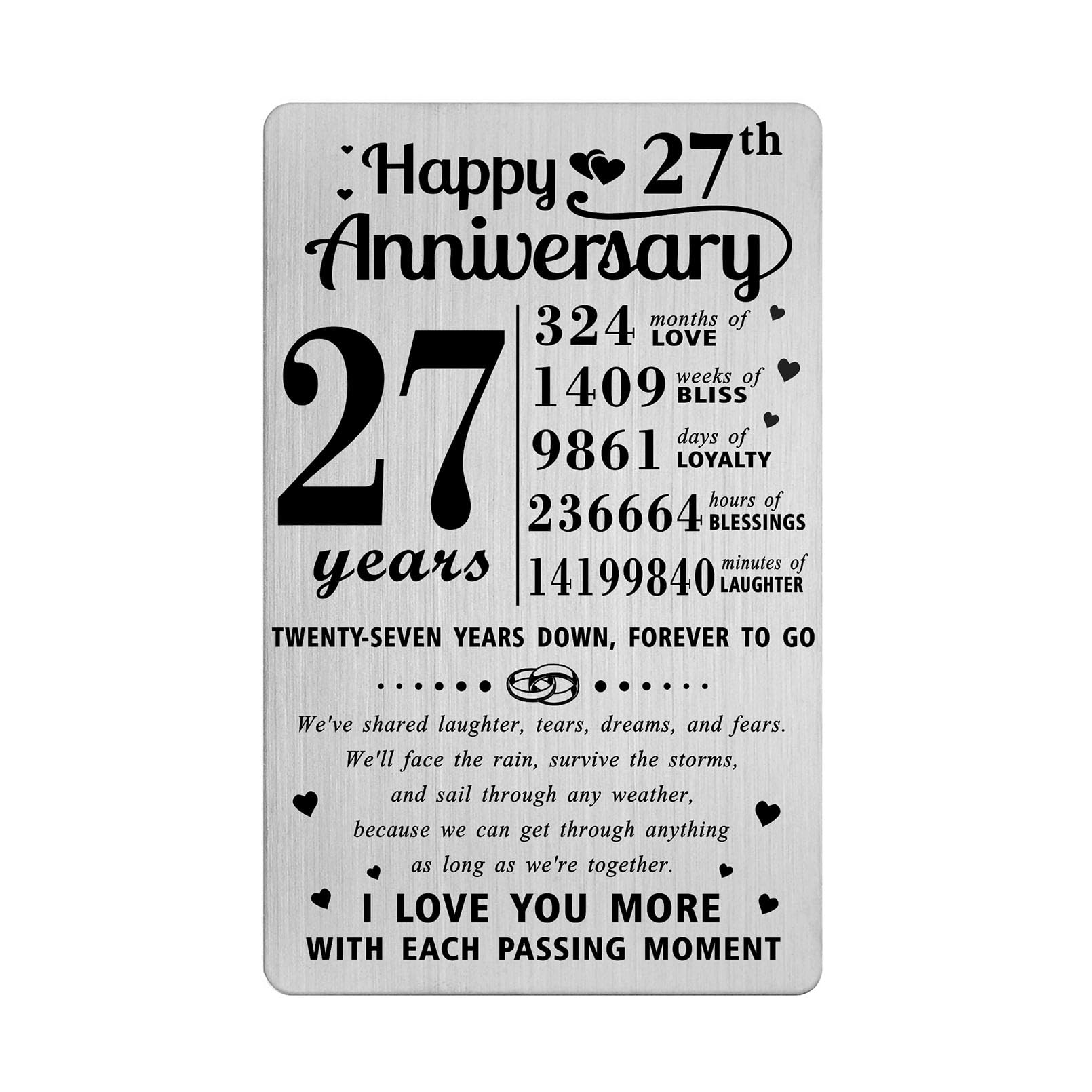 Richesele 27 Year Wedding Anniversary Card, 27th Wedding Anniversary Card