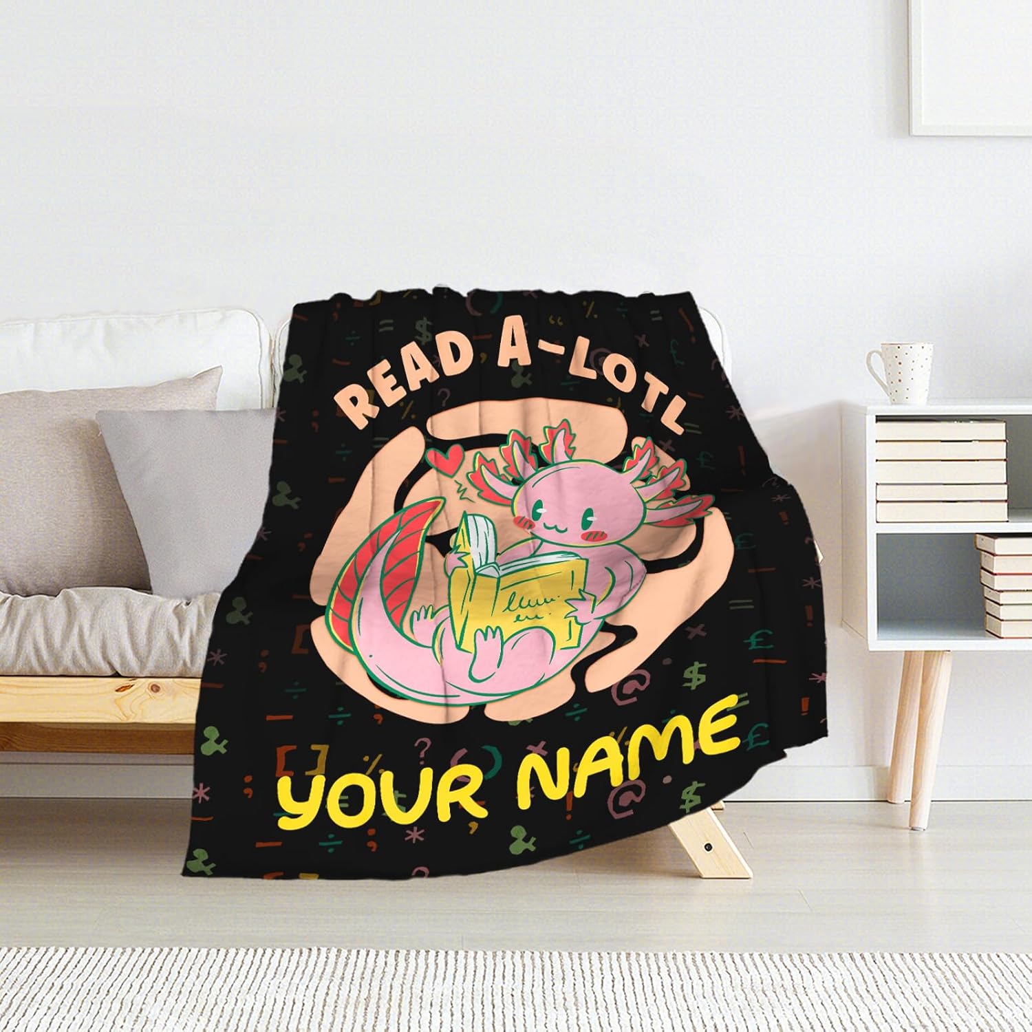 Personalized Axolotl Blanket Gifts for Kids - 40x50 Inches Crib Size - Soft Fuzzy Blankets - Black Cute Throws for Bed, Couch, Sofa
