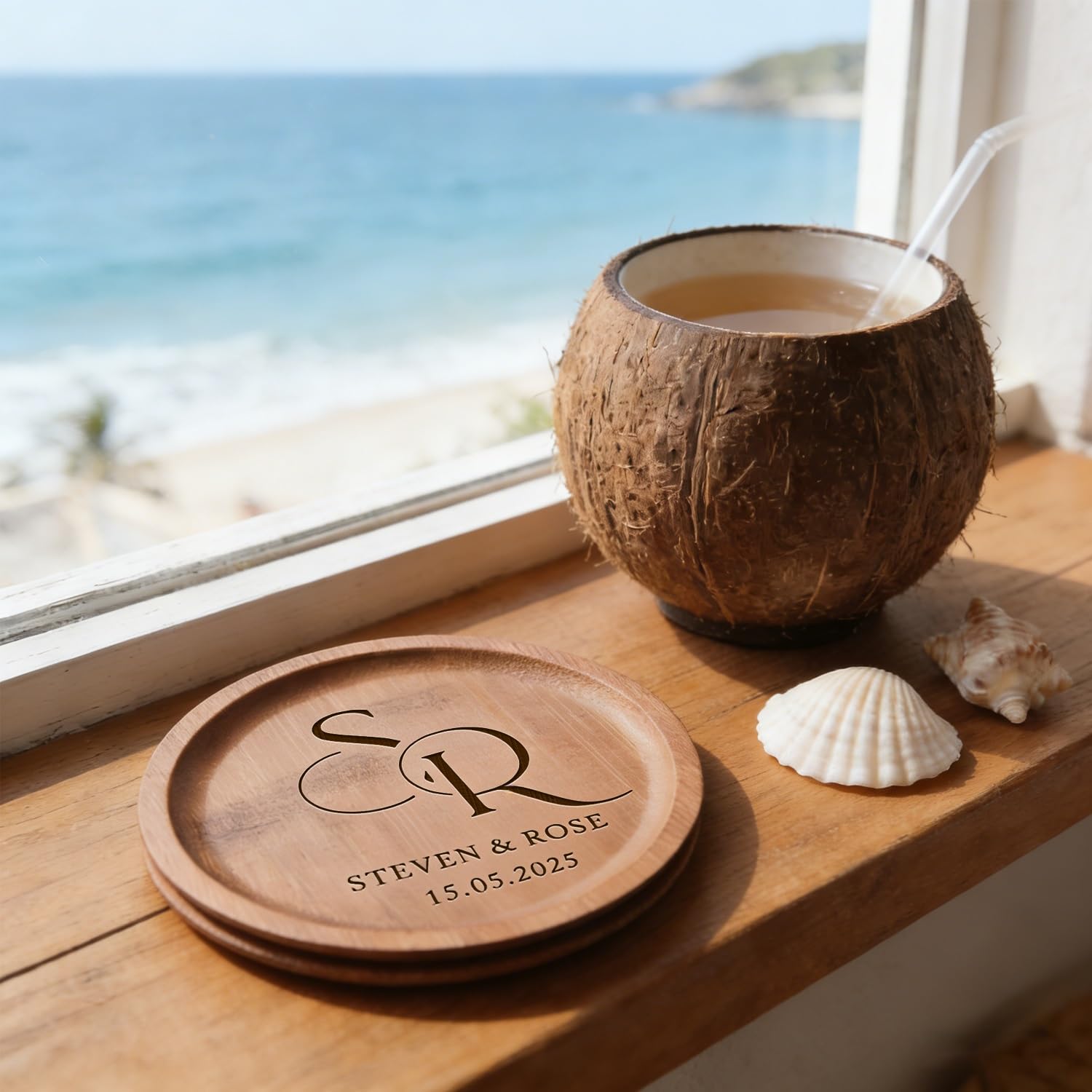 Posavasos De Madera Personalizados con Nombre Grabado, Posavasos De Bambú Personalizados para Bebidas, Regalo para Bodas E Inauguraciones De Casas, Detalle para Despedidas De Soltera(20pcs)