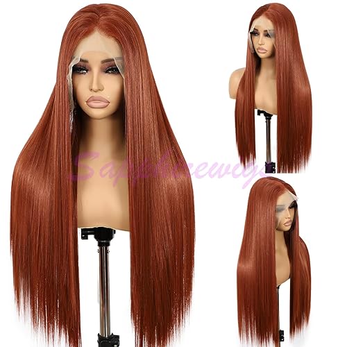 Miniatura 2 de SAPPHIREWIGS Peluca de cabello lacio natural color marrón rojizo #350, sin enredos, línea capilar natural 6 × 13, parte de libertad de encaje