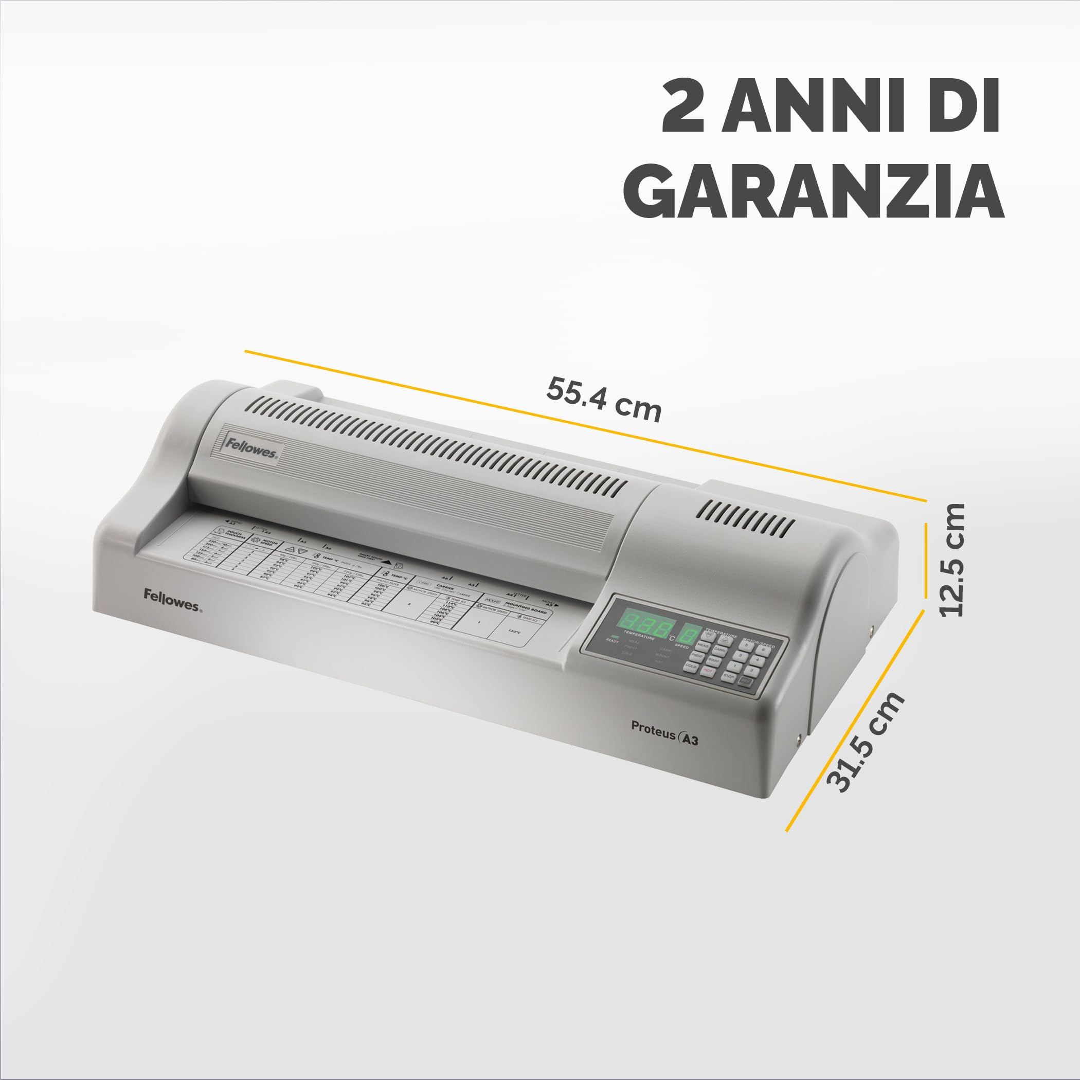 Fellowes 5709001 Plastificatrice Proteus A3, 95 cm/min, 6 Rulli, Plastifica a Freddo