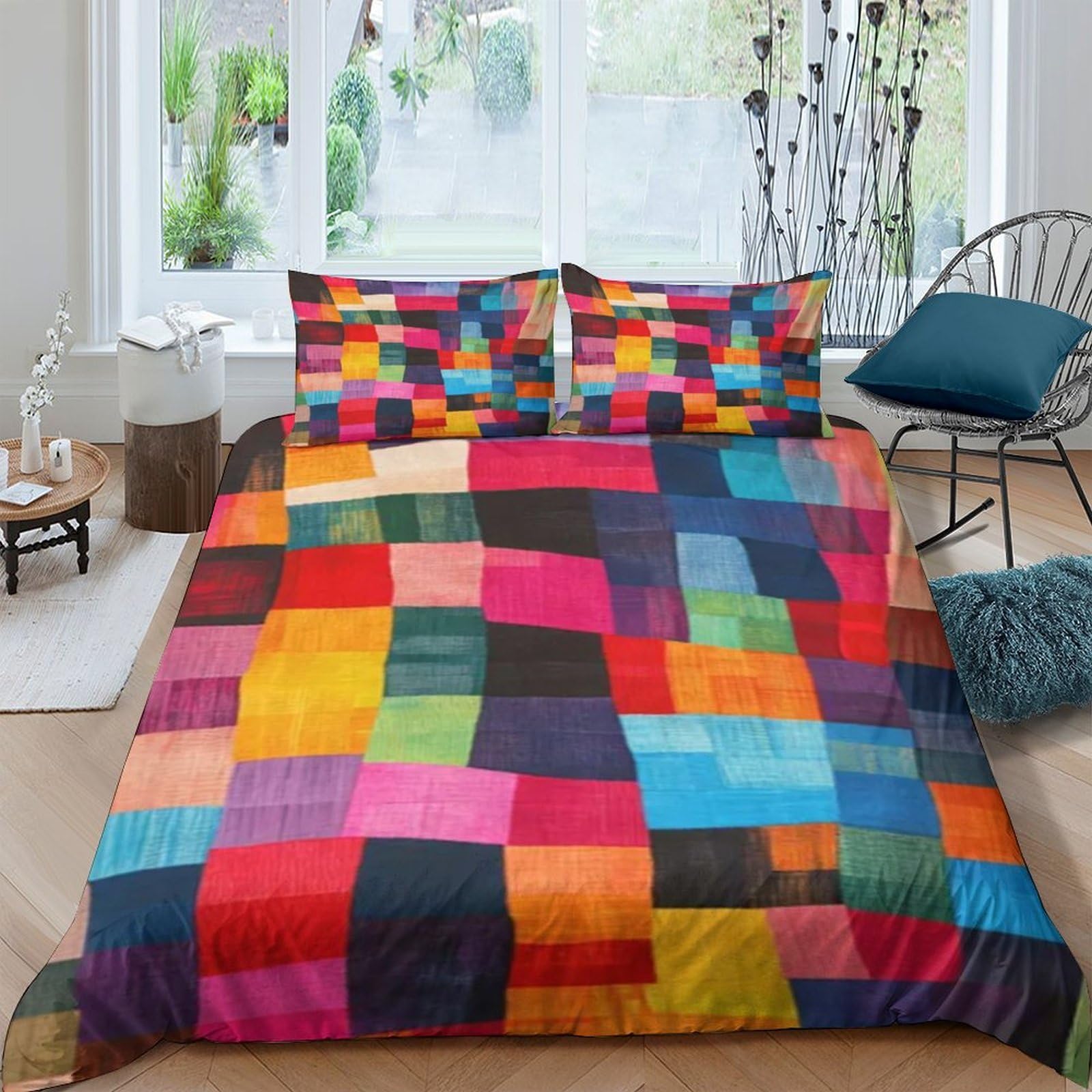 Ctjqhvkz Style-7 3D Printed Colorful Patchwork Fitted Sheet Microfiber Soft Multicolor Mosaic Bed Sheet For Bedroom Guestroom Easy Care Mattress Cover Single（135X200cm）