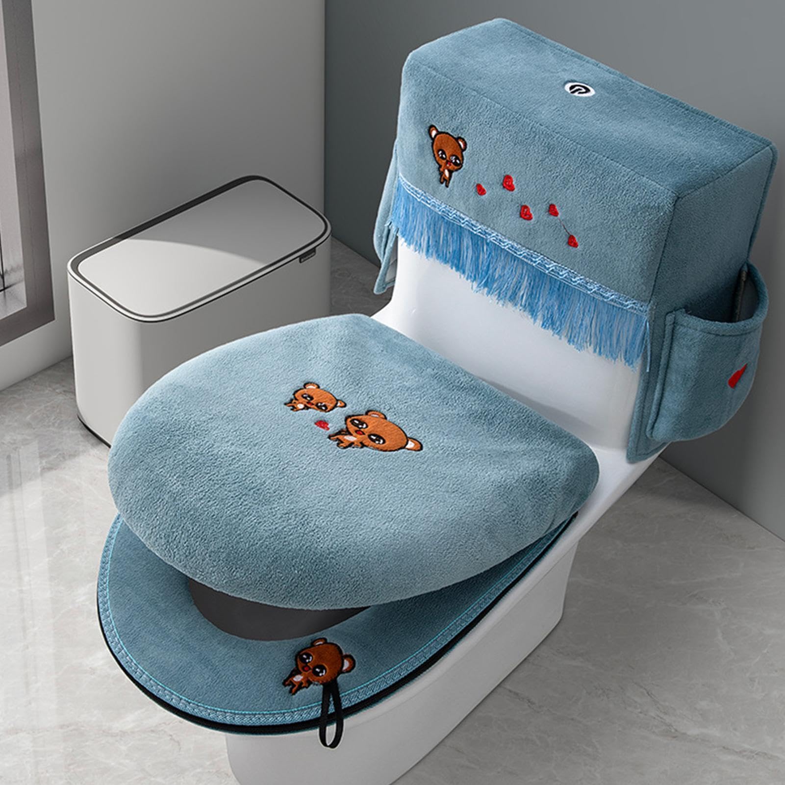 Toiletten-Deckel-Bezüge für das Badezimmer 3-teiliges Set aus weichen | Toilettendeckelbezug für Kinder Gäste-WC Bad Haus Raum Jahreszeiten Dekoration Party