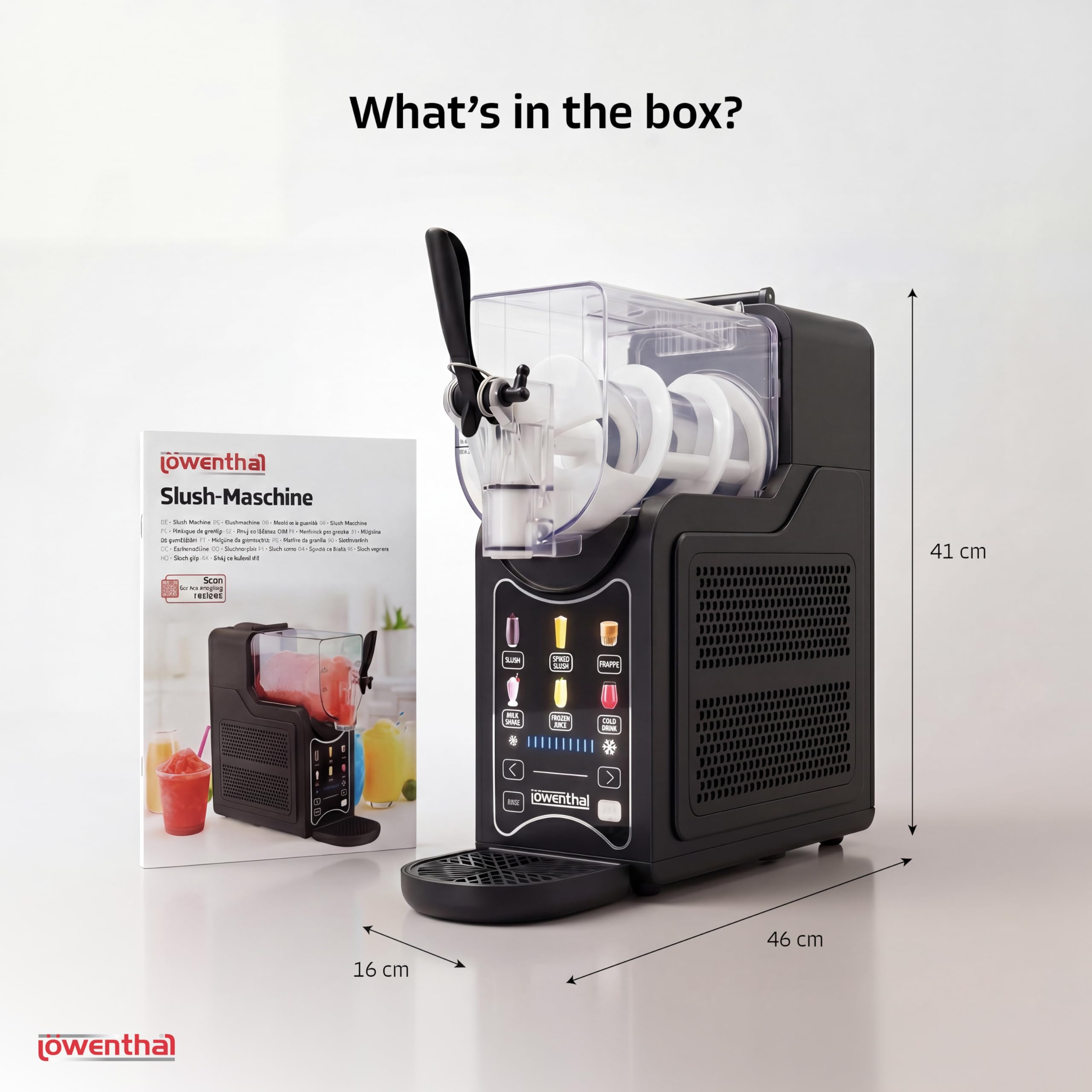 Silvergear® Machine à Granité 2,6 L | Machine à Slush sans Glaçons | 6 Programmes pour Granité, Frappé & Milkshake | Contrôle Température & Rinçage | 46×16×41 cm | Noir Inox