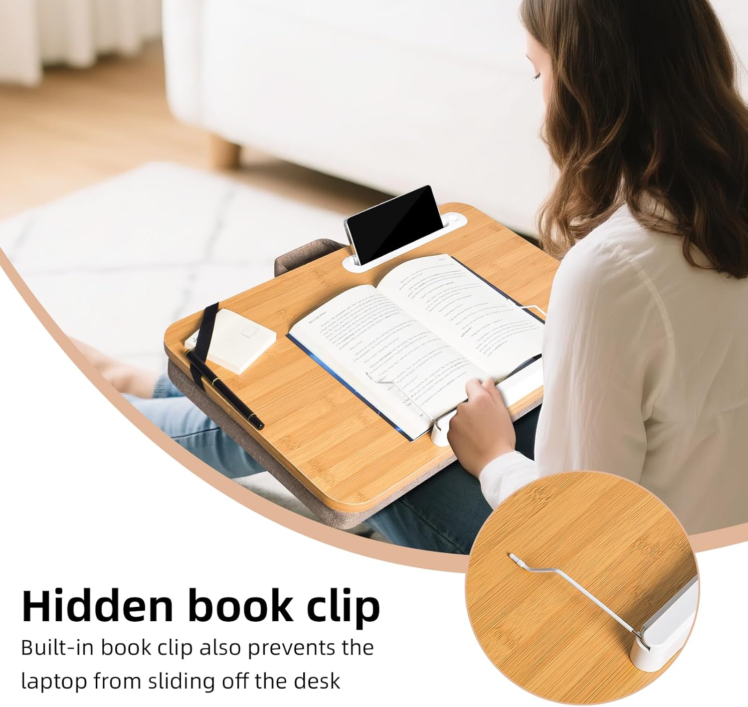 Wishacc Portable Bamboo Lap Desk Tray, Natural Wood, Large 21.1 x 12.9 Inch, for Home Office