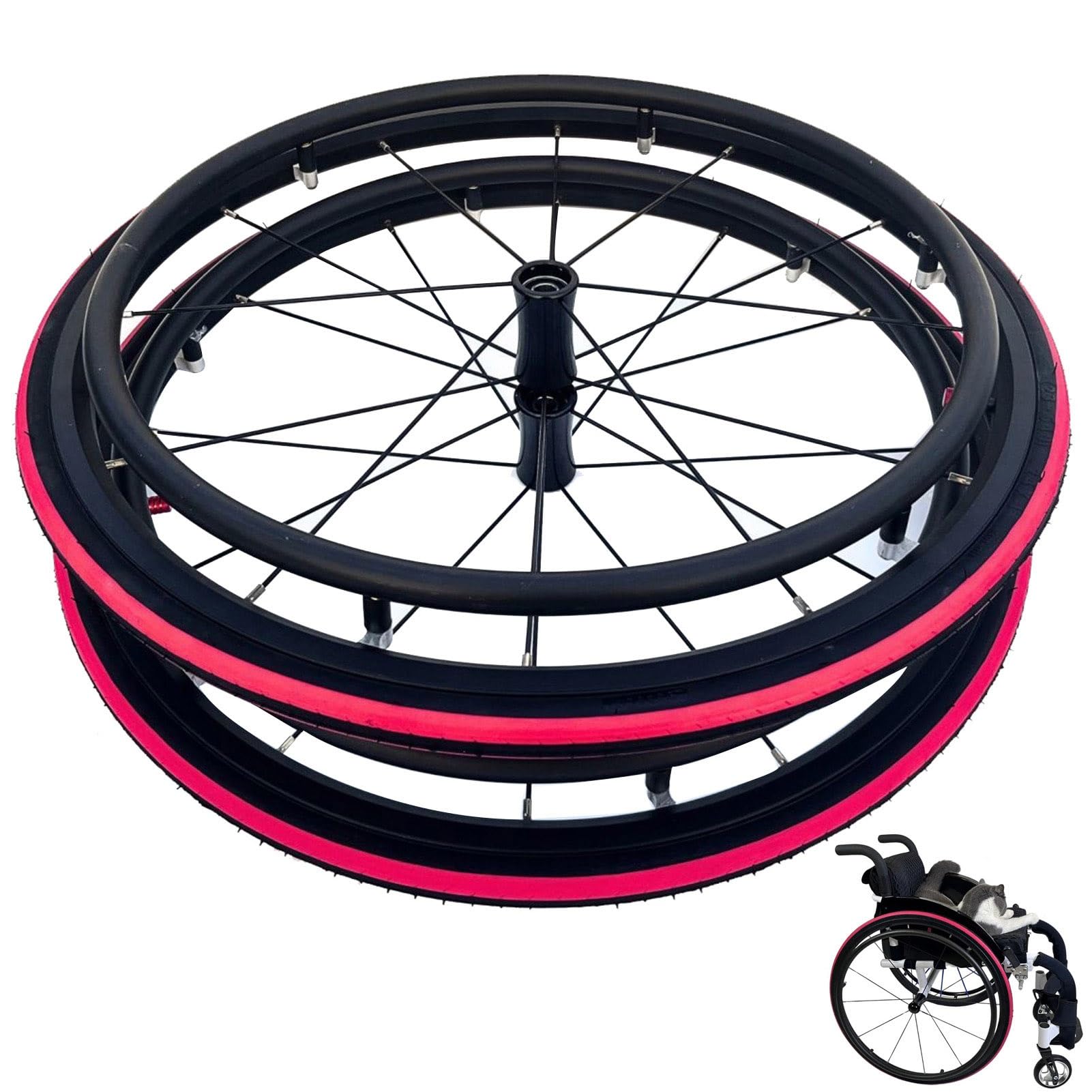 Rueda Trasera de Repuesto para Silla de Ruedas, 24" x 1" (23-540), Neumático para Silla de Ruedas Deportiva, Textura Antideslizante, Rodamiento de 12,7 mm, Color Rojo
