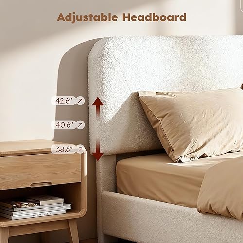 Miniatura 4 de Base de cama de nube de tamaño Queen, marco de cama suave con cabecera ajustable, patas de madera maciza, diseño de esquinas redondeadas y fácil