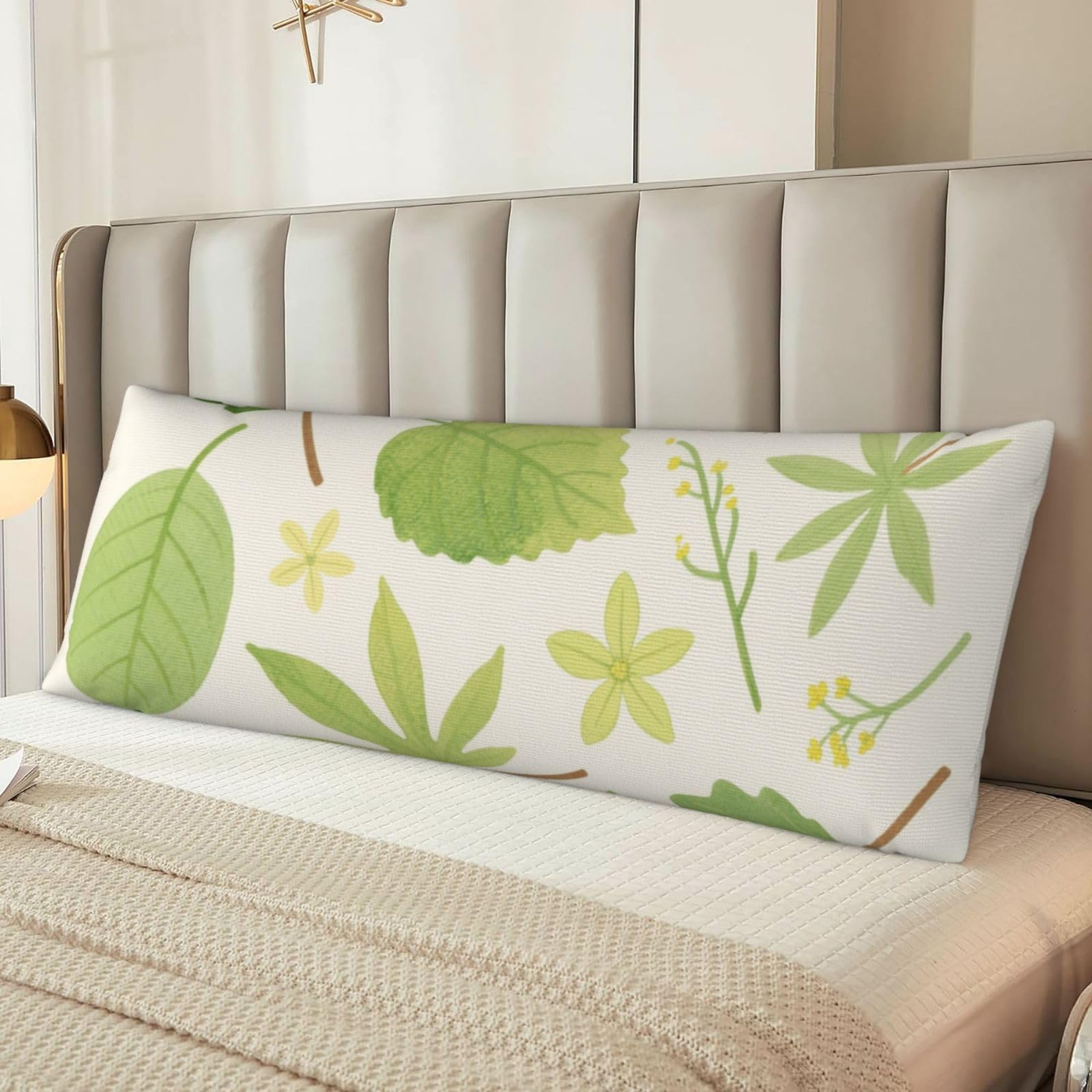 Watercolor Green Leaves Body Pillow Cover with Hidden Zipper 54"X20",Ultra Soft Microfiber Long Pillow Case Decorative Bedding Pillowcase Cushion Cover Cases for Bedroom Couch Sofa,Home Gifts