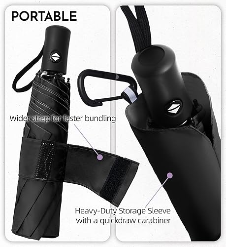 Miniatura 5 de Paraguas compacto de viaje resistente al viento, 43 pulgadas de aperturacierre automático, paraguas plegable de secado rápido para lluvia, ligero y