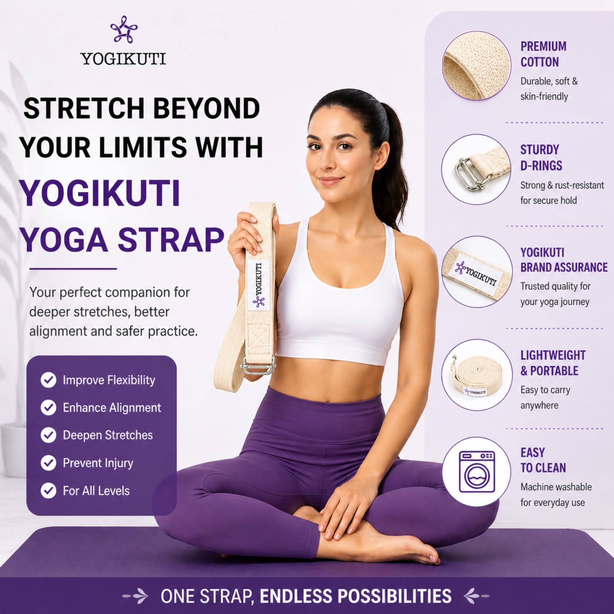 Correa de yoga (9 pies (3 m), blanco)