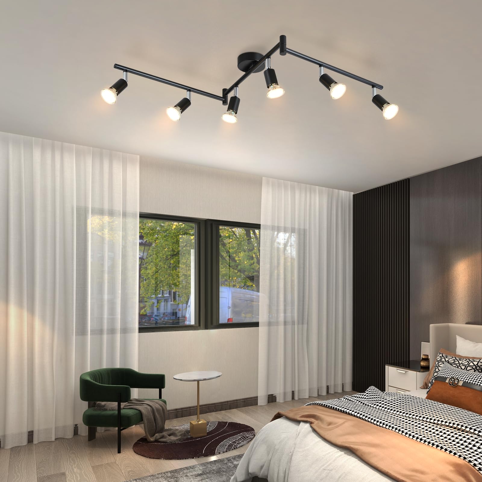 Glitzerlife Foco de Techo LED Lámpara de Techo Giratorio 350° Foco de Techo | GU10 Metal Níquel Lámpara Salón Moderna Para Dormitorio Cocina Comedor Pasillo Sin Bombilla