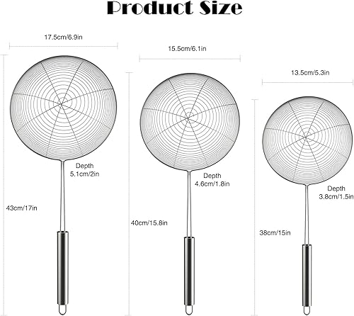 Miniatura 2 de Colador de araña de acero inoxidable, cuchara de alambre con mango largomalla en espiral para cocina, cocina y freír alimentos (5.3 pulgadas)