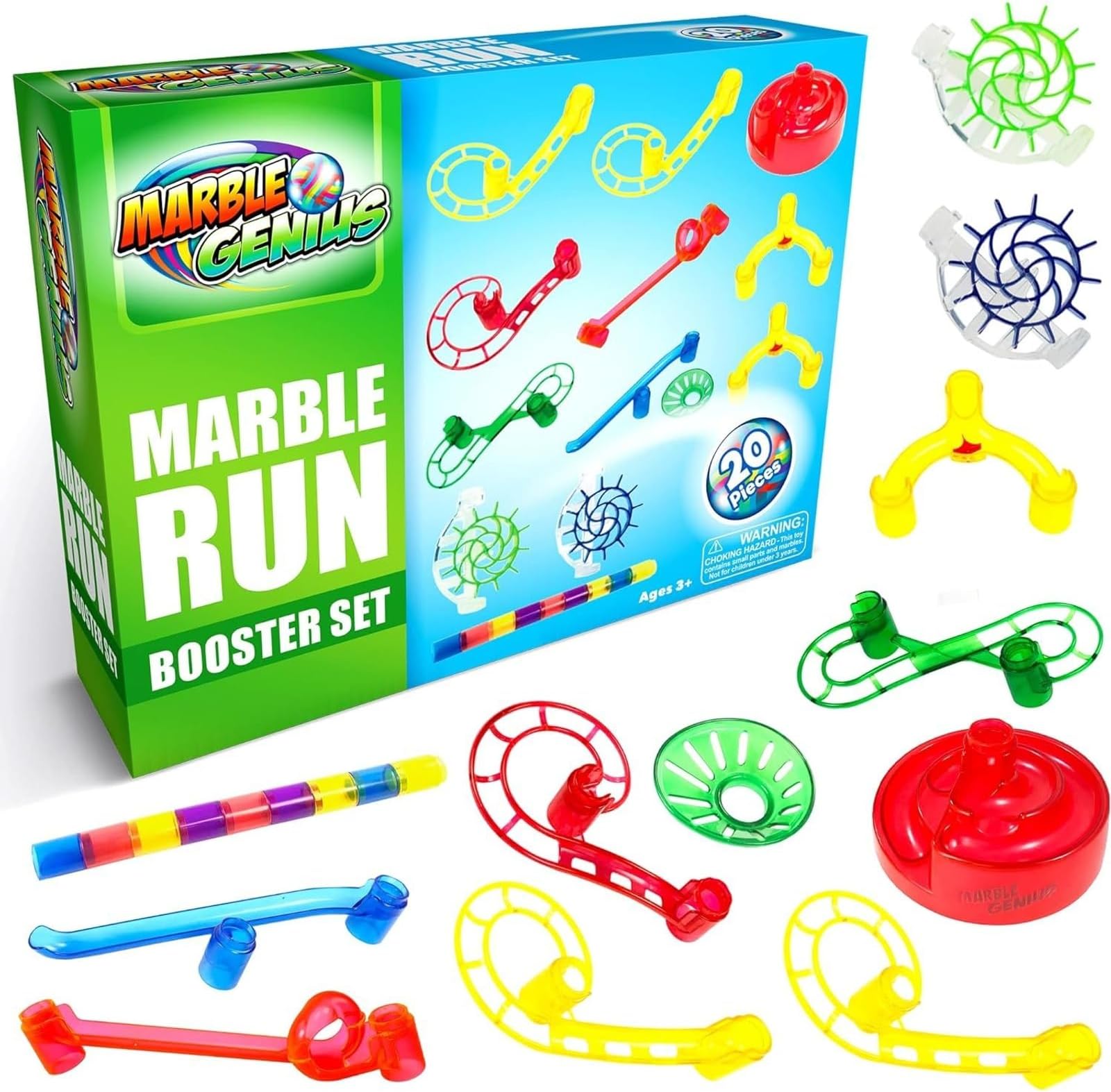 Marble Run Booster Set - 20 Pieces Total (Marbles Not Included), Construction Building Blocks Toys for Ages 3 and Above, with Instruction App Access, Add-On Set, Primary