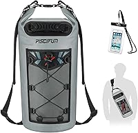 Vista 23 de Piscifun Bolsa seca, mochila flotante impermeable 10L/20L/30L/40L con funda impermeable para teléfono para navegación, kayak, pesca