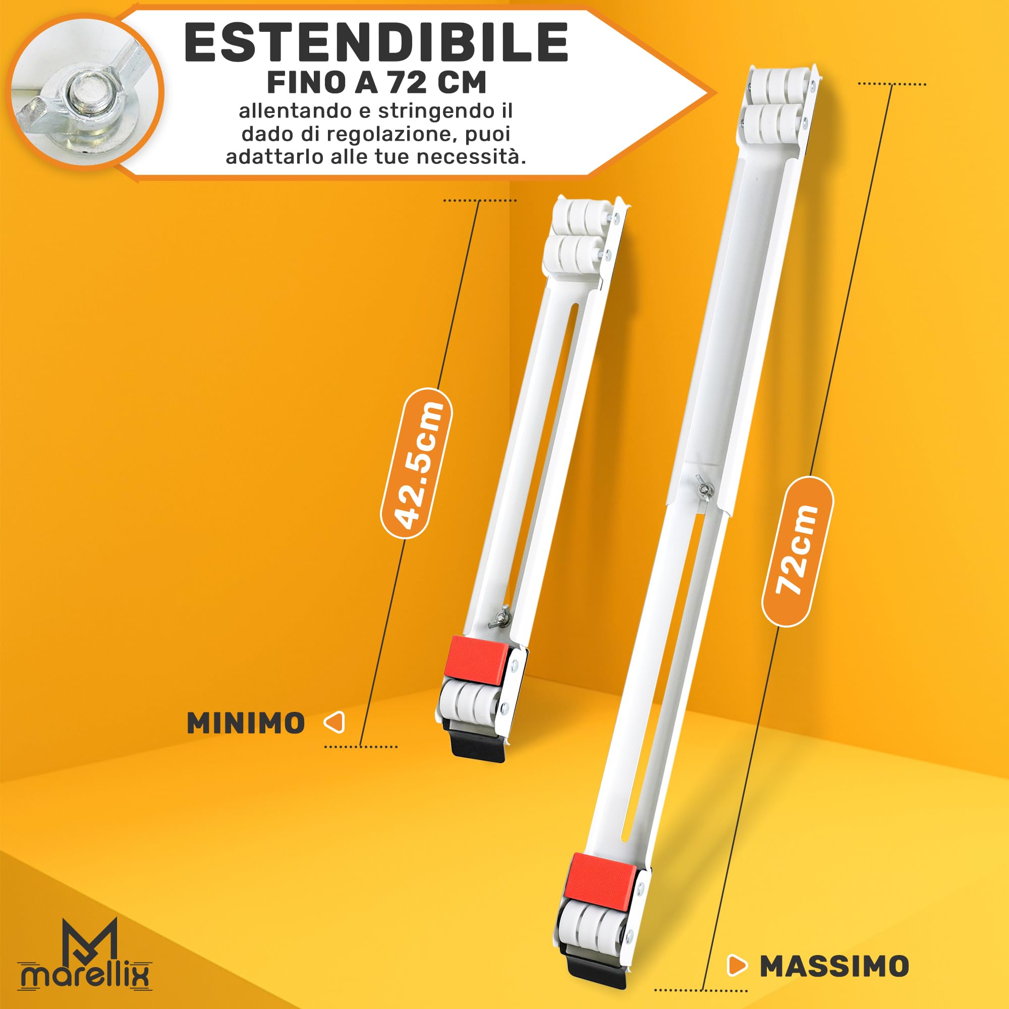 Marellix 2Pz Carrello Lavatrice con Ruote e Freno Smart - Base con Rulli per Mobili ed Elettrodomestici (Bianco)