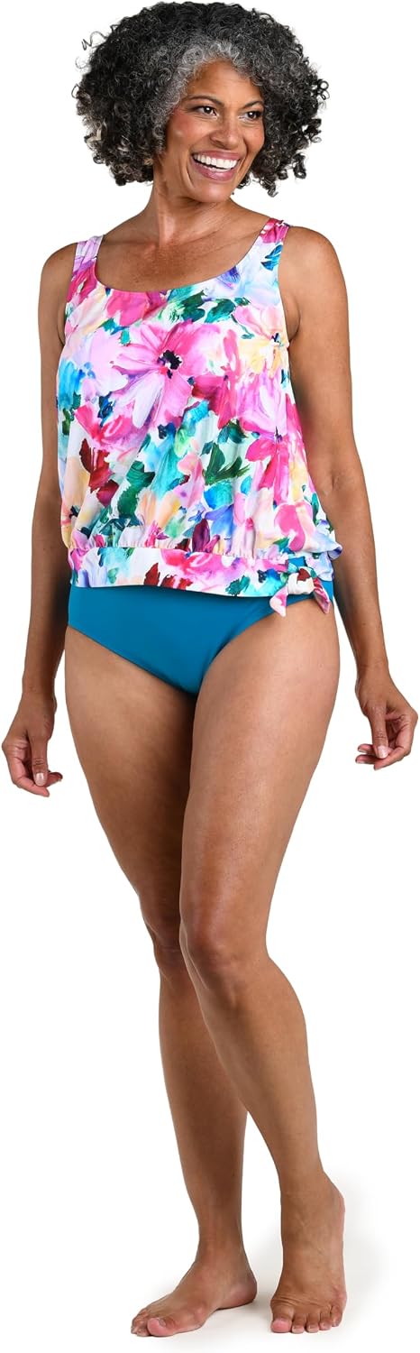 Maxine of Hollywood Women's Side Tie Scoop Neck Banded Tankini Swimsuit Top