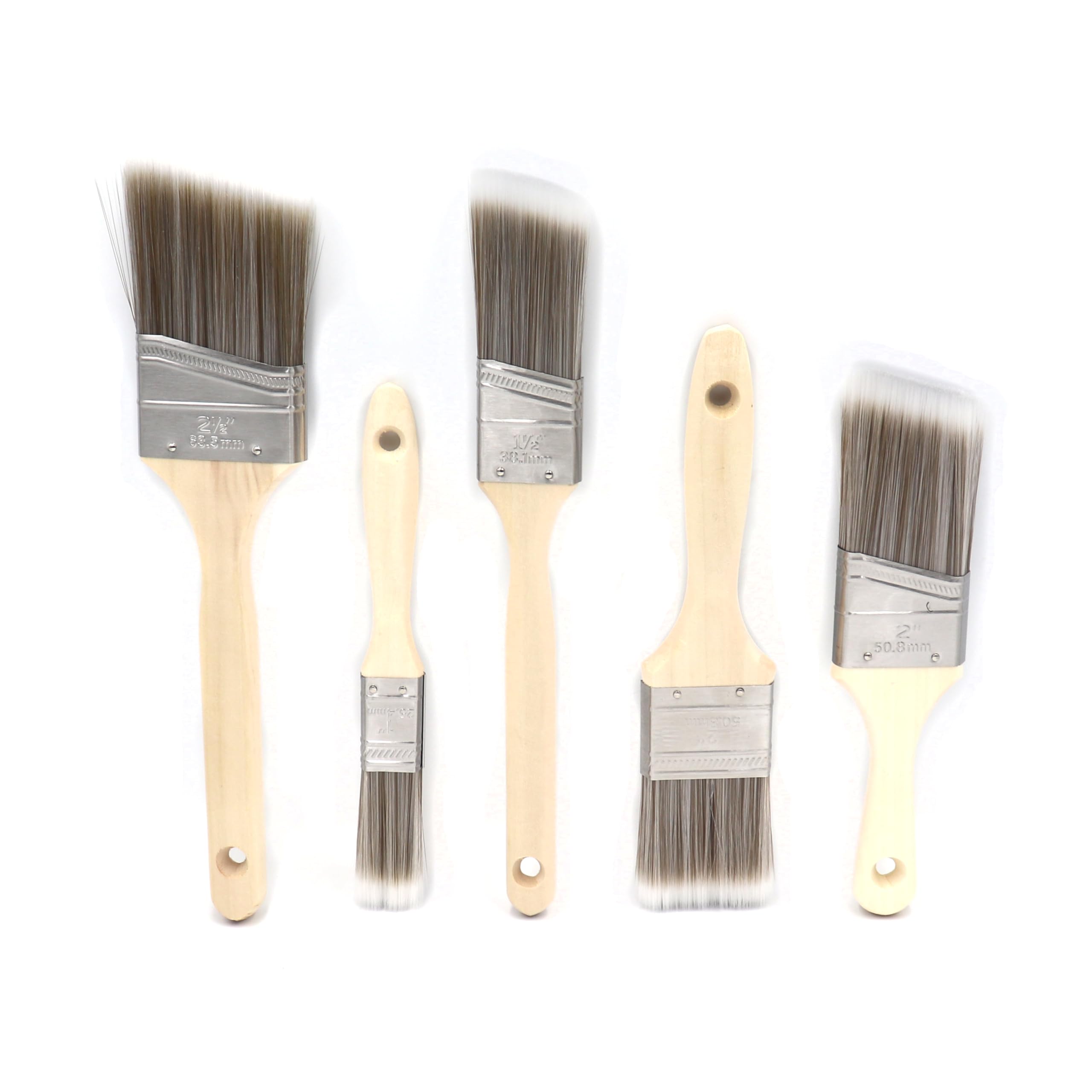 Paint Brushes - 5-Piece Flat and Angle Paint Brush Set for All Latex and Oil Paints & Stains - Home Improvement - Interior & Exterior Use Stain Brush, Wall Paint Brushes for Latex