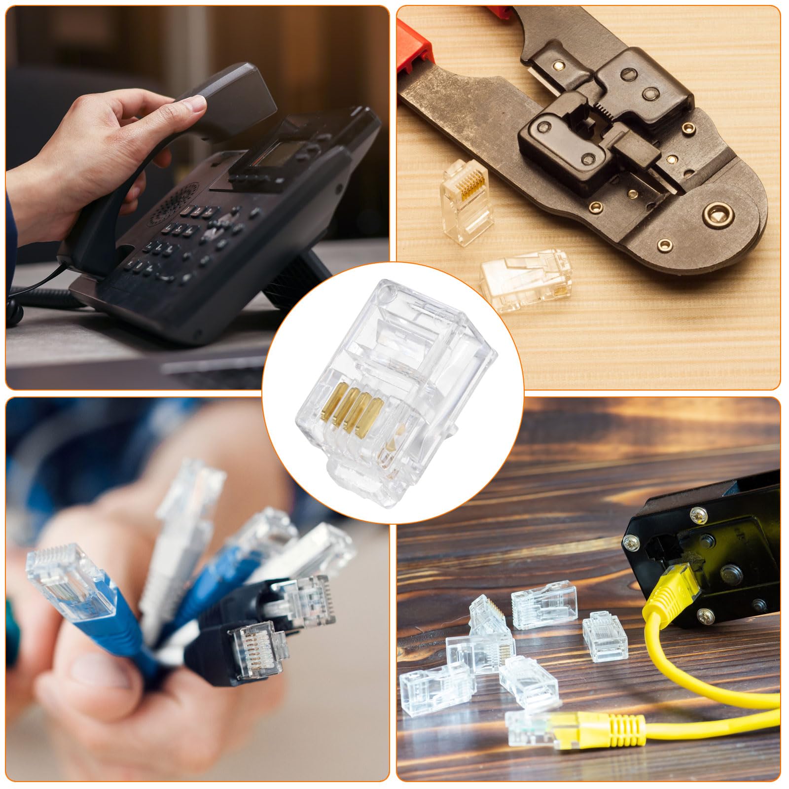 QUARKZMAN Connecteurs Mâles Rj11 à Fiche Modulaire pour Téléphone, Noyau en Cuivre 4P4C Transparent 120 Pièces