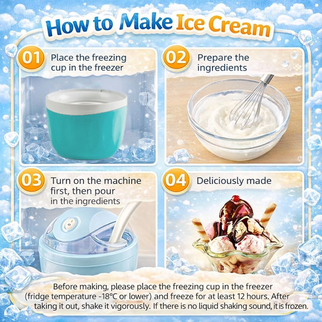 Mini Heladera Doméstica Pequeña, Máquina Eléctrica Personal De 500 Ml Para Helado Casero Rápido En 15 Minutos, Sorbete Y Yogur Helado, Máquina De Postres Compacta De Un Solo Toque Para Una Blue2