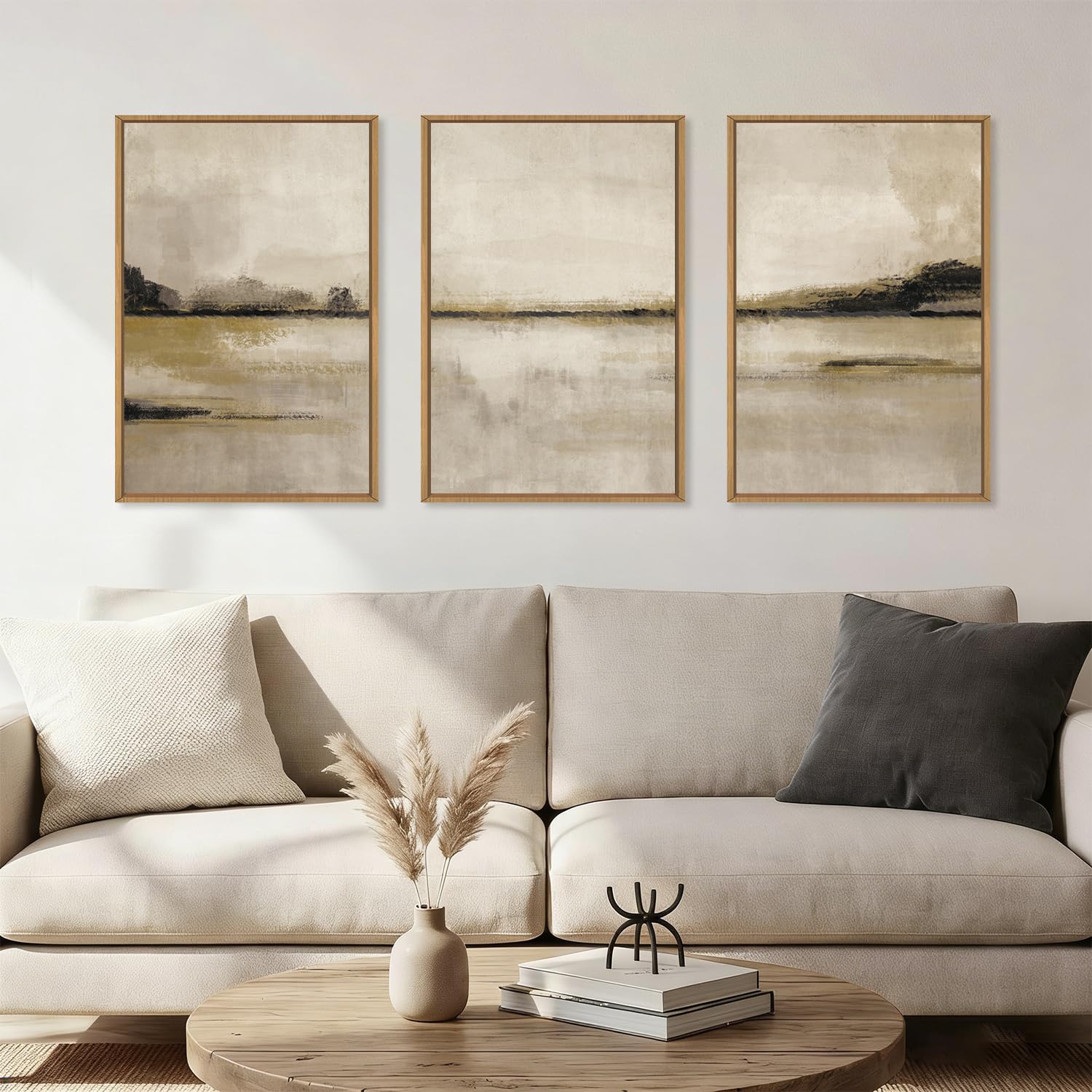 KAIRNE Neutral Abstrcat Landscape Framed Canvas Wall Art Set-24"x36"x3