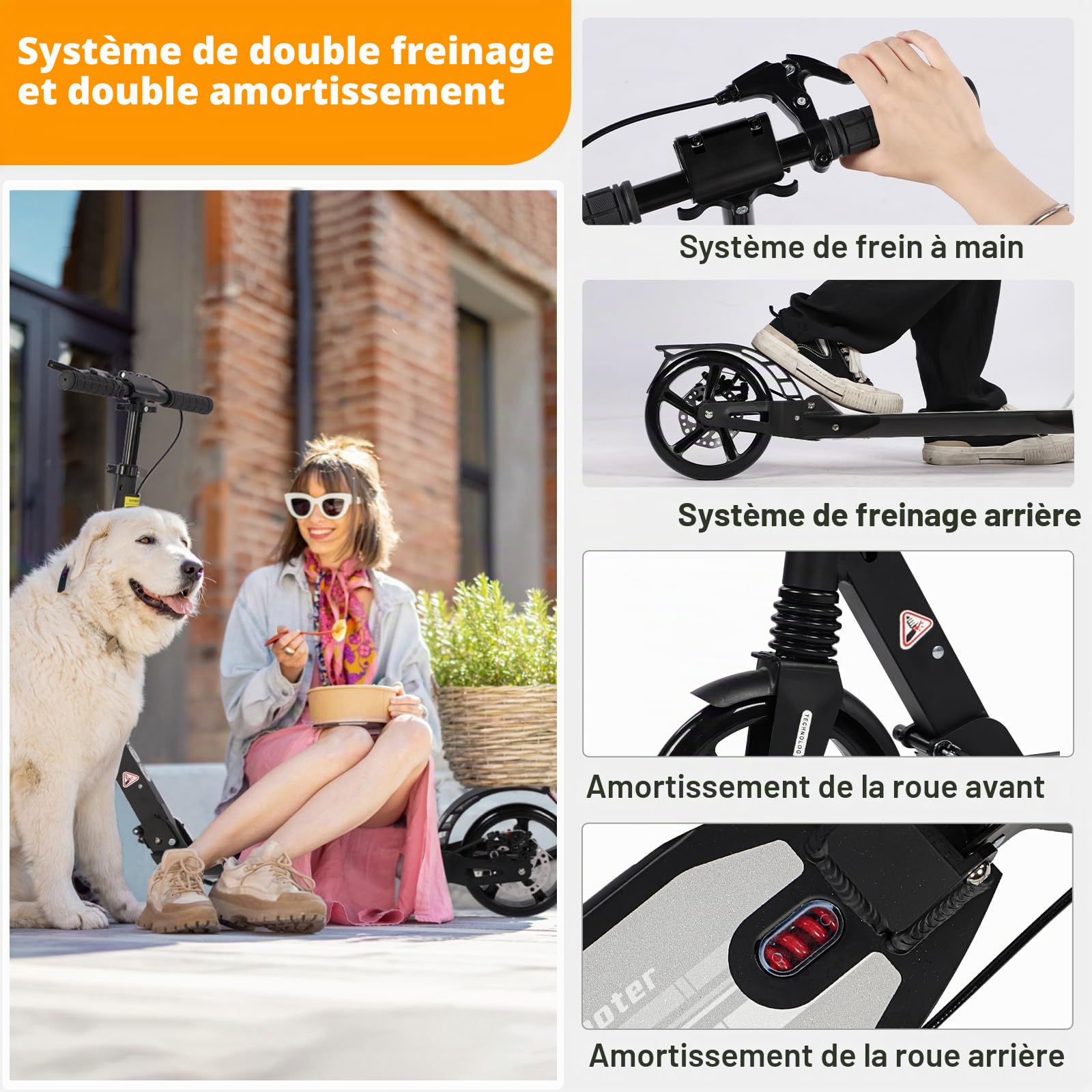 Trottinette Pliable pour Enfants de 8 à 12 Ans et Plus, Grandes Roues de 200 mm avec Freins à Disque, Trottinette pour Adultes avec Sangle de Transport et Double Absorption des Chocs