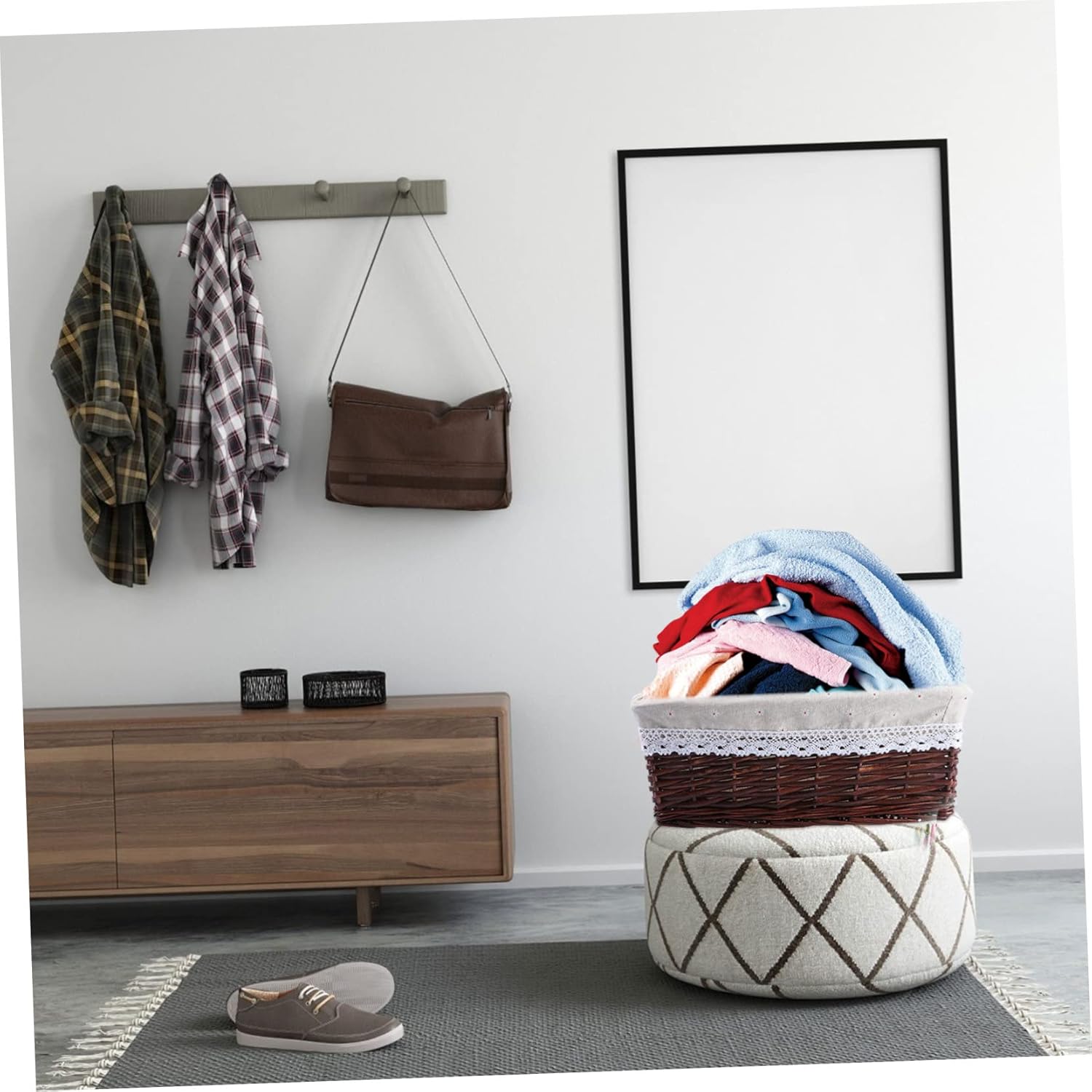 Handwoven Wicker Storage Basket Large Capacity Rattan Basket with Safe Fabric Liner for Kitchen Laundry and Sundries Organization Brown Daisy Style