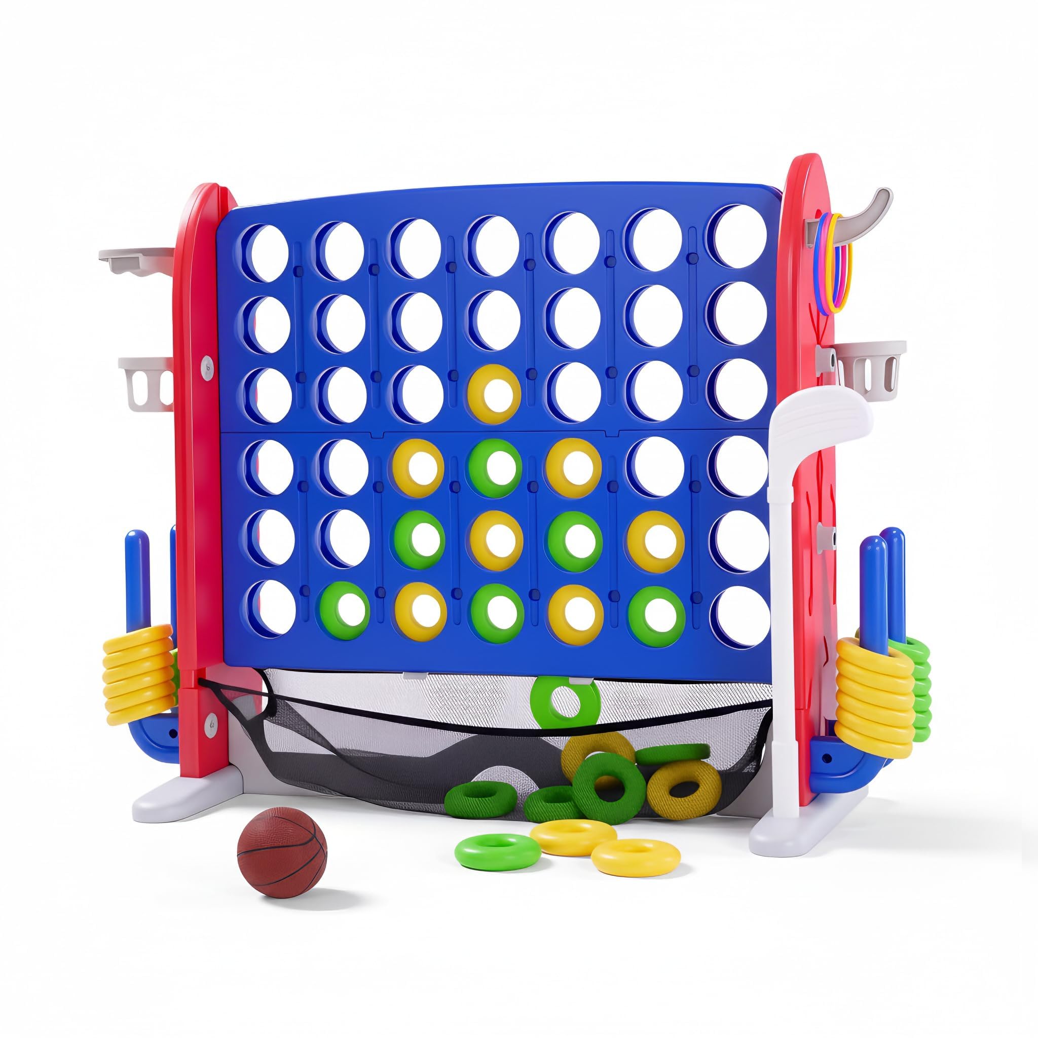Garvee XXL Vier gewinnt Gartenspiel 109cm Outdoor Strategiespiel Raketen-Design Wetterfestes PE Riesen-Vier-in-Einer-Reihe Inkl. 48 Spielsteine